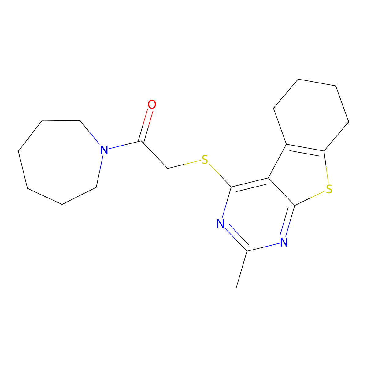 1-(Azepan-1-yl)-2-({5-methyl-8-thia-4,6-diazatricyclo[7.4.0.0^{2,7}]trideca-1(9),2(7),3,5-tetraen-3-yl}sulfanyl)ethan-1-one molecular structure, CAS 690644-66-7