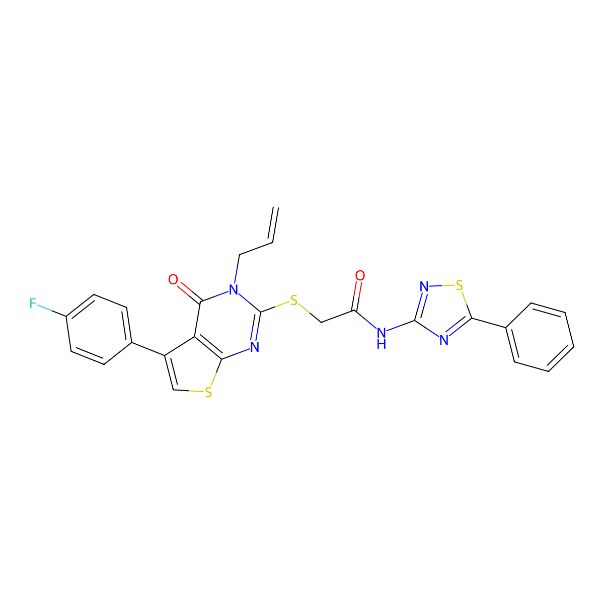 2-[5-(4-fluorophenyl)-4-oxo-3-prop-2-enylthieno[2,3-d]pyrimidin-2-yl]sulfanyl-N-(5-phenyl-1,2,4-thiadiazol-3-yl)acetamide molecular structure, CAS 690644-67-8