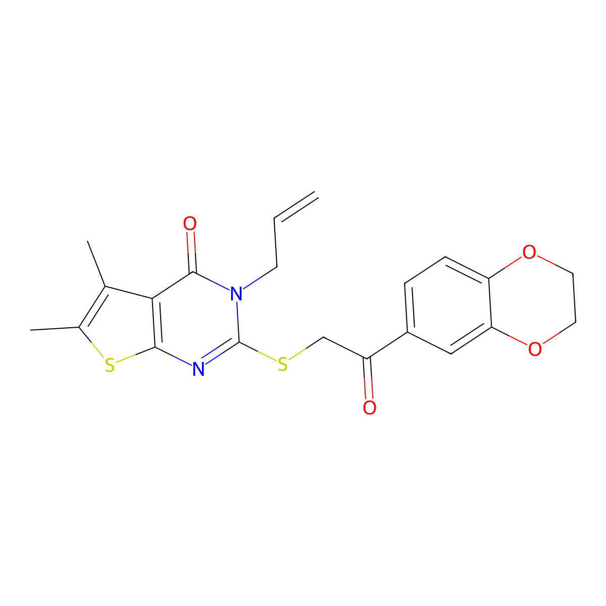 2-[2-(2,3-Dihydro-1,4-benzodioxin-6-yl)-2-oxoethyl]sulfanyl-5,6-dimethyl-3-prop-2-enylthieno[2,3-d]pyrimidin-4-one molecular structure, CAS 690644-88-3