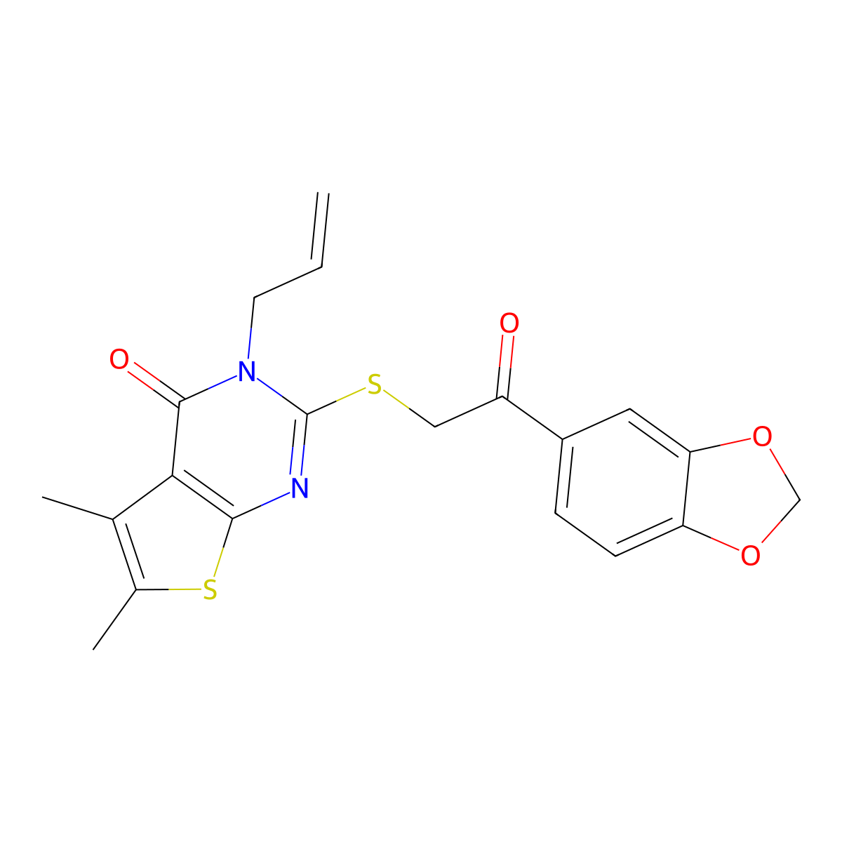 2-[2-(1,3-Benzodioxol-5-yl)-2-oxoethyl]sulfanyl-5,6-dimethyl-3-prop-2-enylthieno[2,3-d]pyrimidin-4-one molecular structure, CAS 690644-90-7