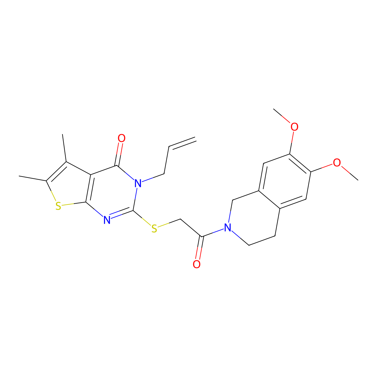 2-[2-(6,7-dimethoxy-3,4-dihydro-1H-isoquinolin-2-yl)-2-oxoethyl]sulfanyl-5,6-dimethyl-3-prop-2-enylthieno[2,3-d]pyrimidin-4-one molecular structure, CAS 690644-92-9