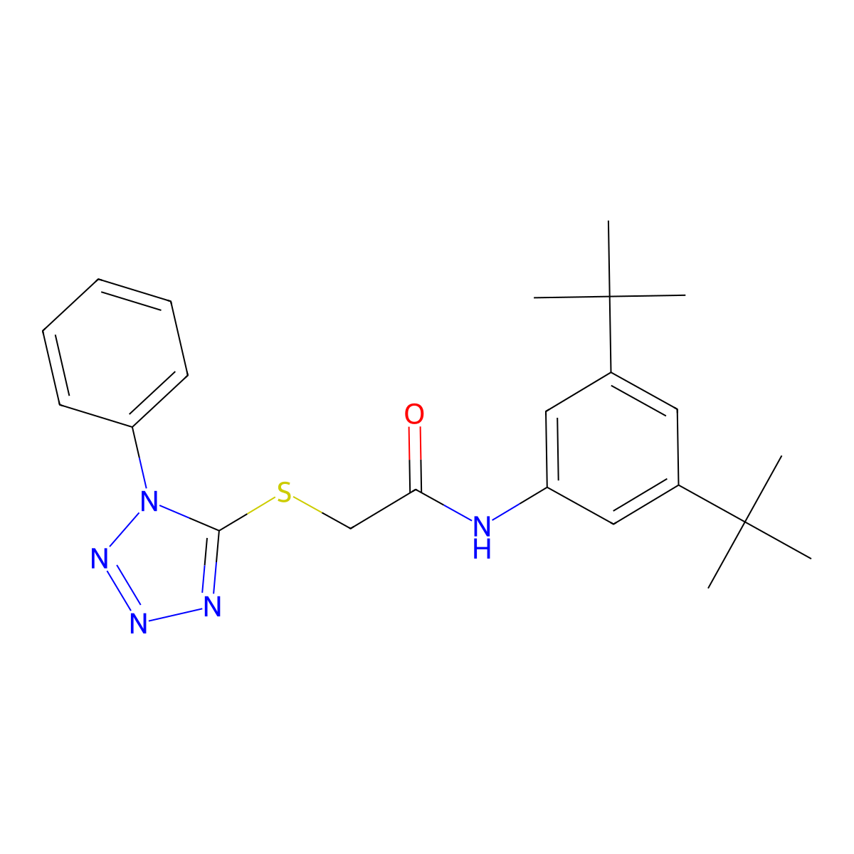 N-(3,5-ditert-butylphenyl)-2-(1-phenyltetrazol-5-yl)sulfanylacetamide molecular structure, CAS 690644-98-5