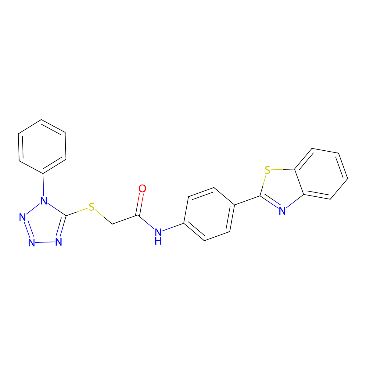 N-(4-(benzo[d]thiazol-2-yl)phenyl)-2-((1-phenyl-1H-tetrazol-5-yl)thio)acetamide molecular structure, CAS 690645-00-2
