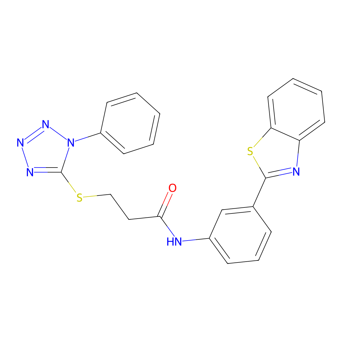 N-[3-(1,3-benzothiazol-2-yl)phenyl]-3-[(1-phenyl-1H-1,2,3,4-tetrazol-5-yl)sulfanyl]propanamide molecular structure, CAS 690645-04-6