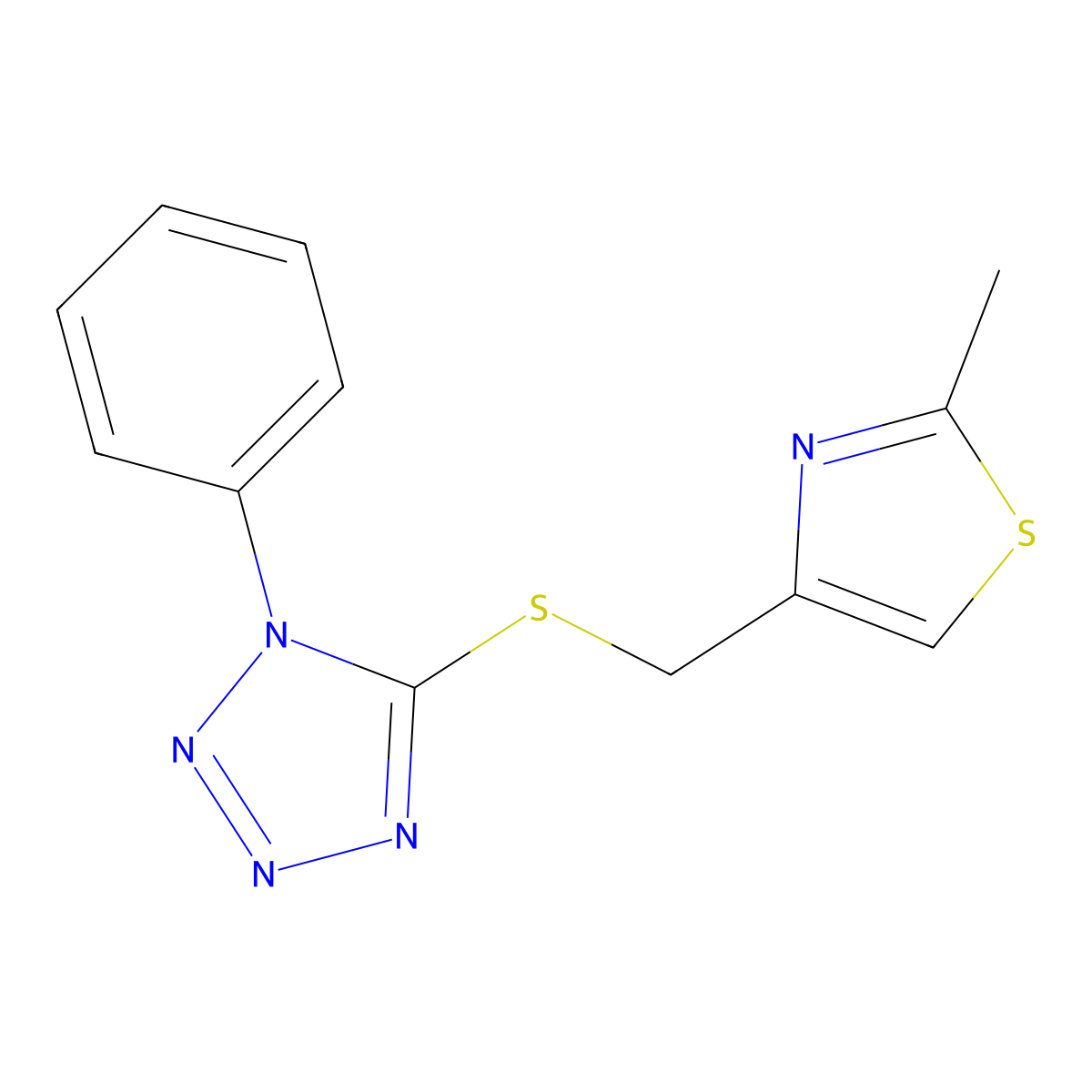 2-methyl-4-(((1-phenyl-1H-tetrazol-5-yl)thio)methyl)thiazole molecular structure, CAS 690645-06-8