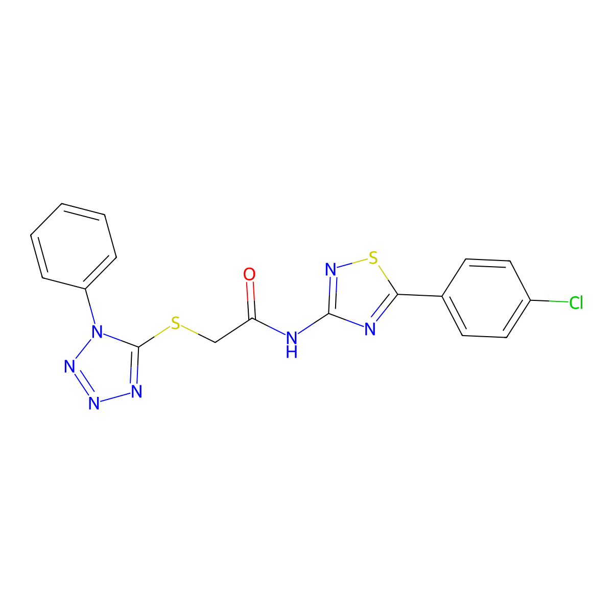 N-[5-(4-chlorophenyl)-1,2,4-thiadiazol-3-yl]-2-[(1-phenyl-1H-tetrazol-5-yl)thio]acetamide molecular structure, CAS 690645-10-4