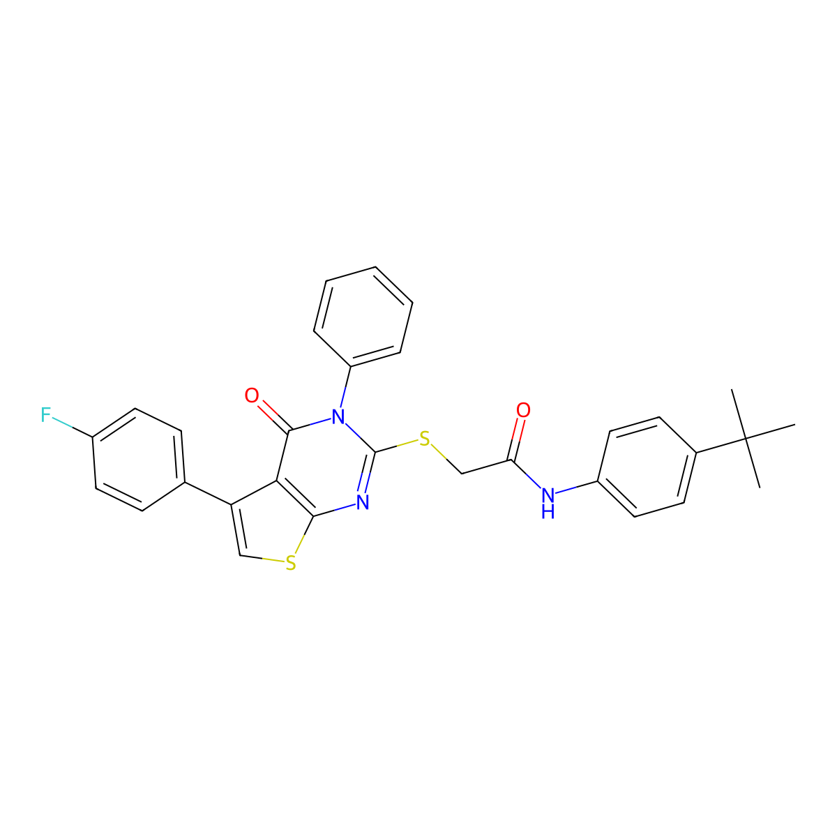 N-(4-tert-butylphenyl)-2-[5-(4-fluorophenyl)-4-oxo-3-phenylthieno[2,3-d]pyrimidin-2-yl]sulfanylacetamide molecular structure, CAS 690645-11-5
