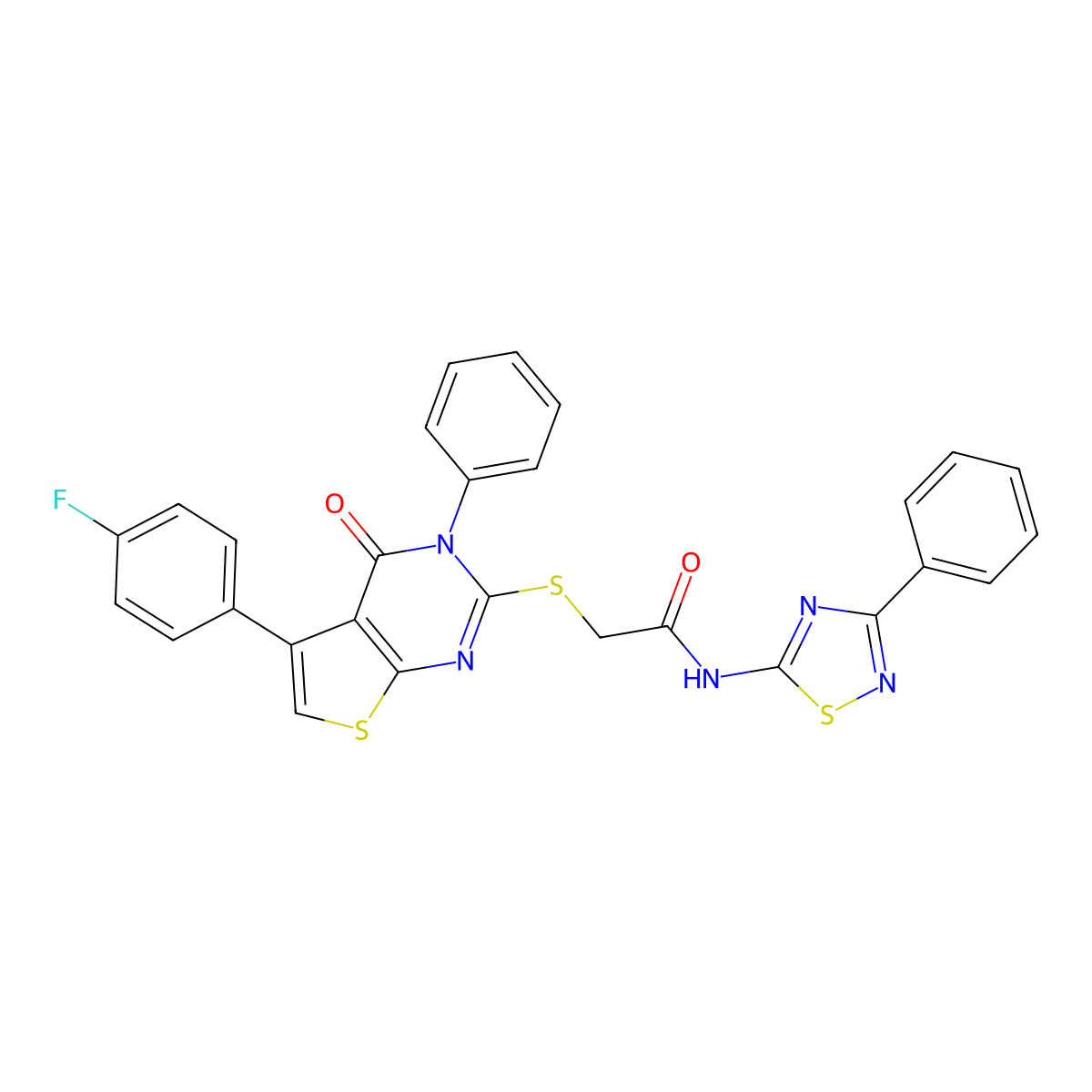 2-[5-(4-fluorophenyl)-4-oxo-3-phenylthieno[2,3-d]pyrimidin-2-yl]sulfanyl-N-(3-phenyl-1,2,4-thiadiazol-5-yl)acetamide molecular structure, CAS 690645-13-7