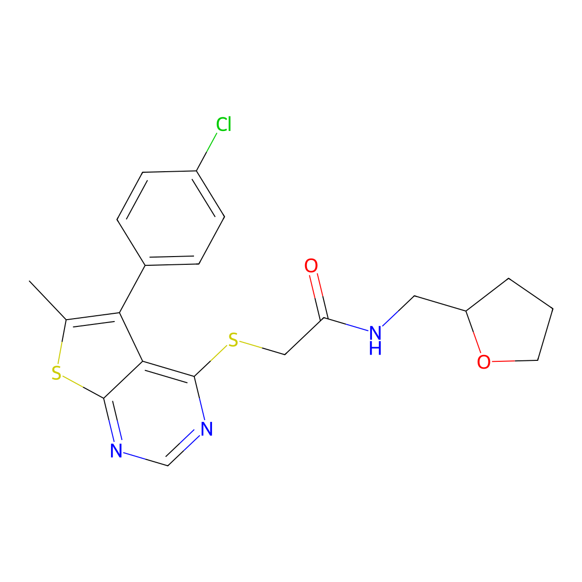 2-{[5-(4-chlorophenyl)-6-methylthieno[2,3-d]pyrimidin-4-yl]sulfanyl}-N-[(oxolan-2-yl)methyl]acetamide molecular structure, CAS 690645-14-8
