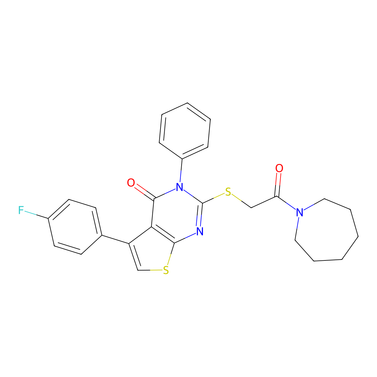 2-[2-(Azepan-1-yl)-2-oxoethyl]sulfanyl-5-(4-fluorophenyl)-3-phenylthieno[2,3-d]pyrimidin-4-one molecular structure, CAS 690645-15-9