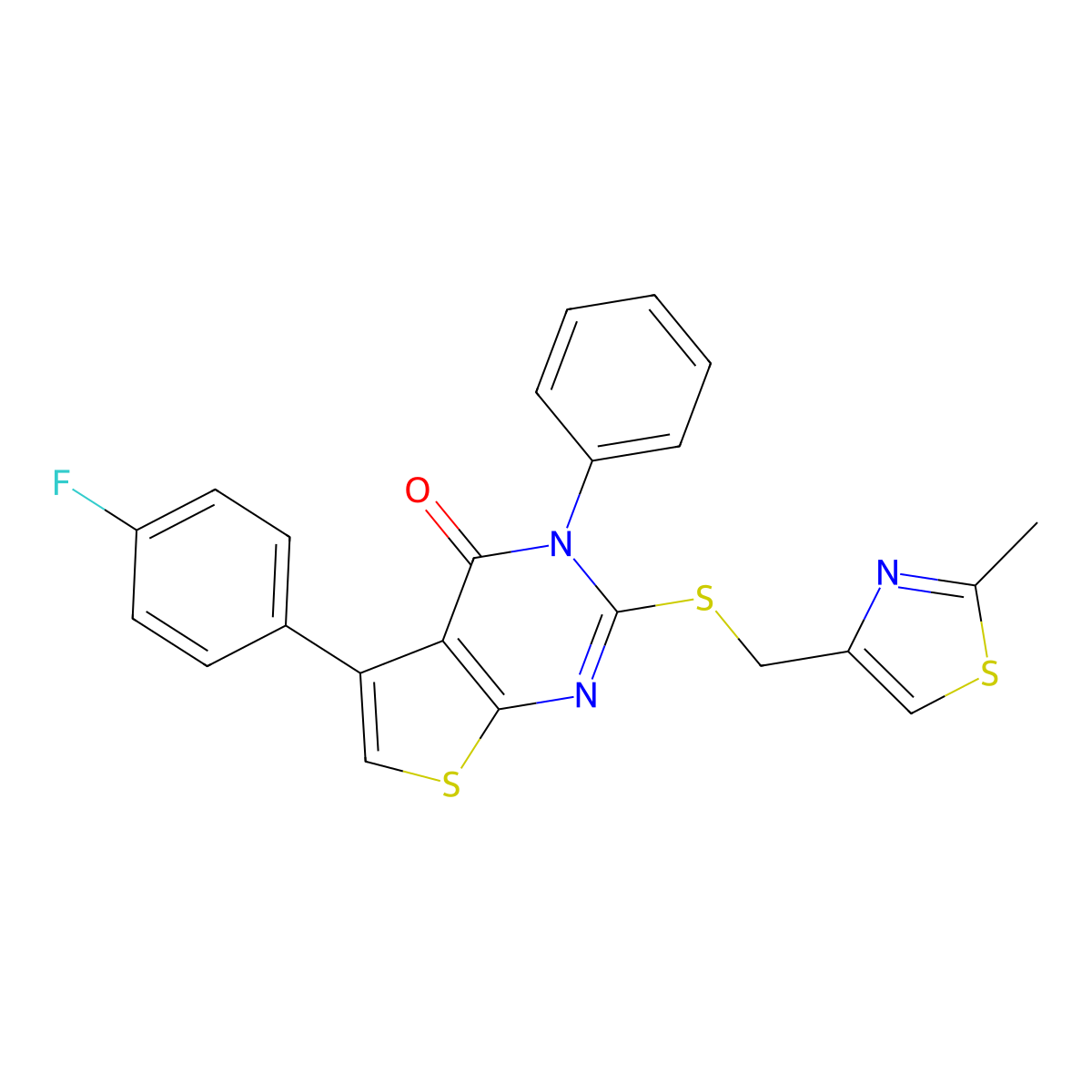 5-(4-fluorophenyl)-2-{[(2-methyl-1,3-thiazol-4-yl)methyl]sulfanyl}-3-phenyl-3H,4H-thieno[2,3-d]pyrimidin-4-one molecular structure, CAS 690645-19-3