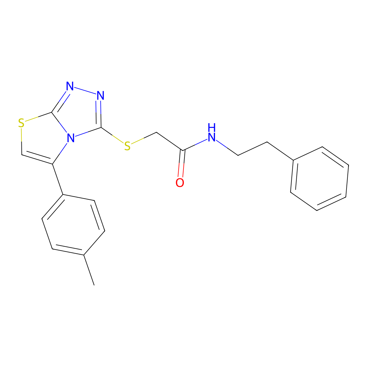 N-phenethyl-2-((5-(p-tolyl)thiazolo[2,3-c][1,2,4]triazol-3-yl)thio)acetamide molecular structure, CAS 690645-20-6