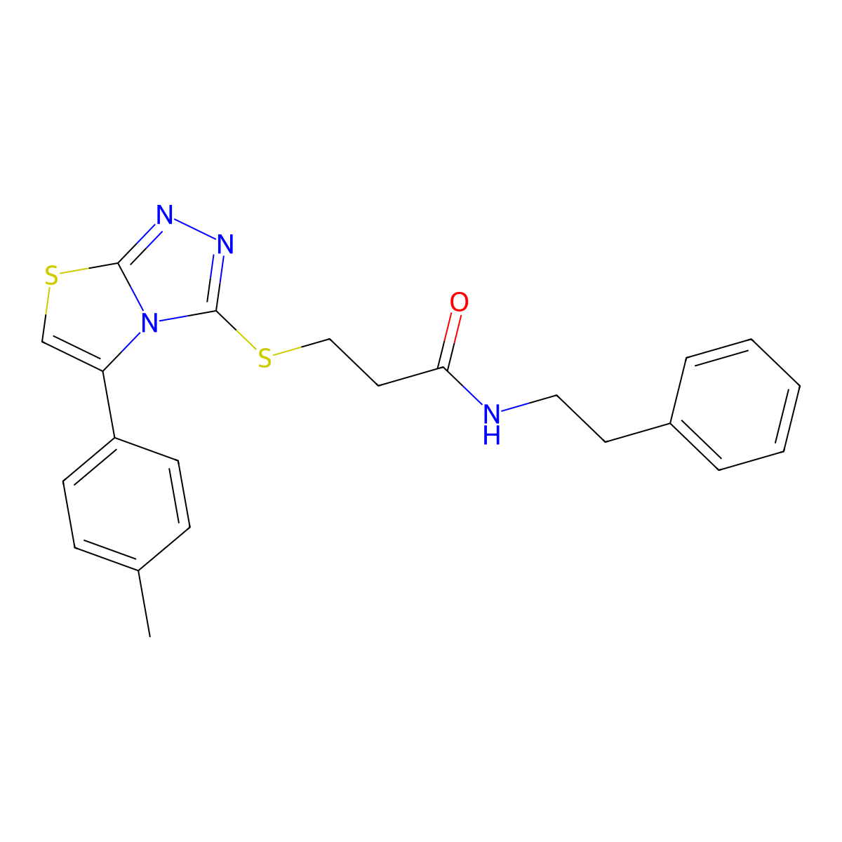 N-phenethyl-3-((5-(p-tolyl)thiazolo[2,3-c][1,2,4]triazol-3-yl)thio)propanamide molecular structure, CAS 690645-34-2