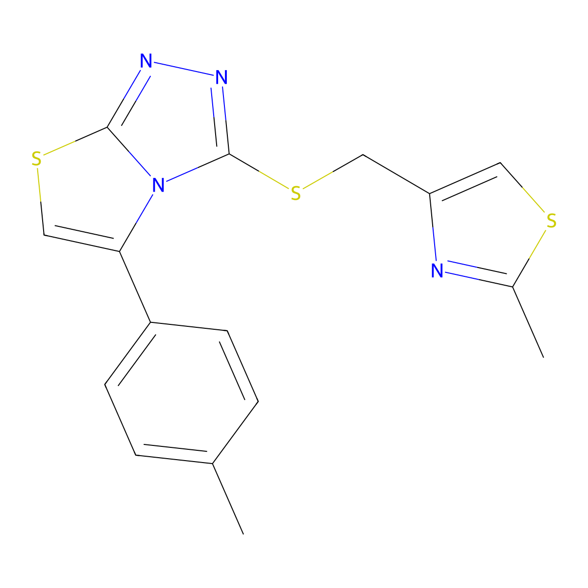 3-(((2-Methylthiazol-4-yl)methyl)thio)-5-(p-tolyl)thiazolo[2,3-c][1,2,4]triazole molecular structure, CAS 690645-36-4