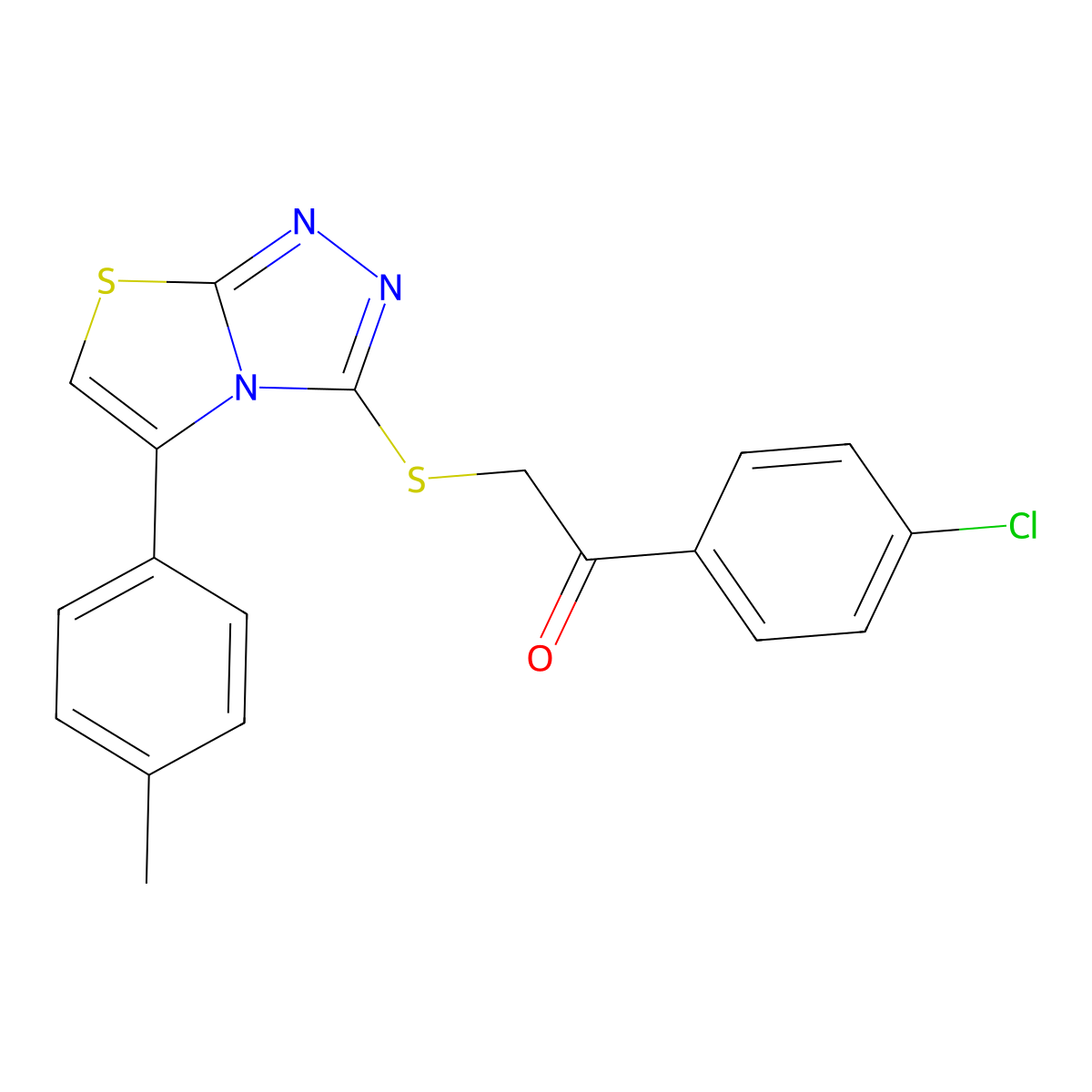1-(4-Chlorophenyl)-2-((5-(p-tolyl)thiazolo[2,3-c][1,2,4]triazol-3-yl)thio)ethanone molecular structure, CAS 690645-38-6