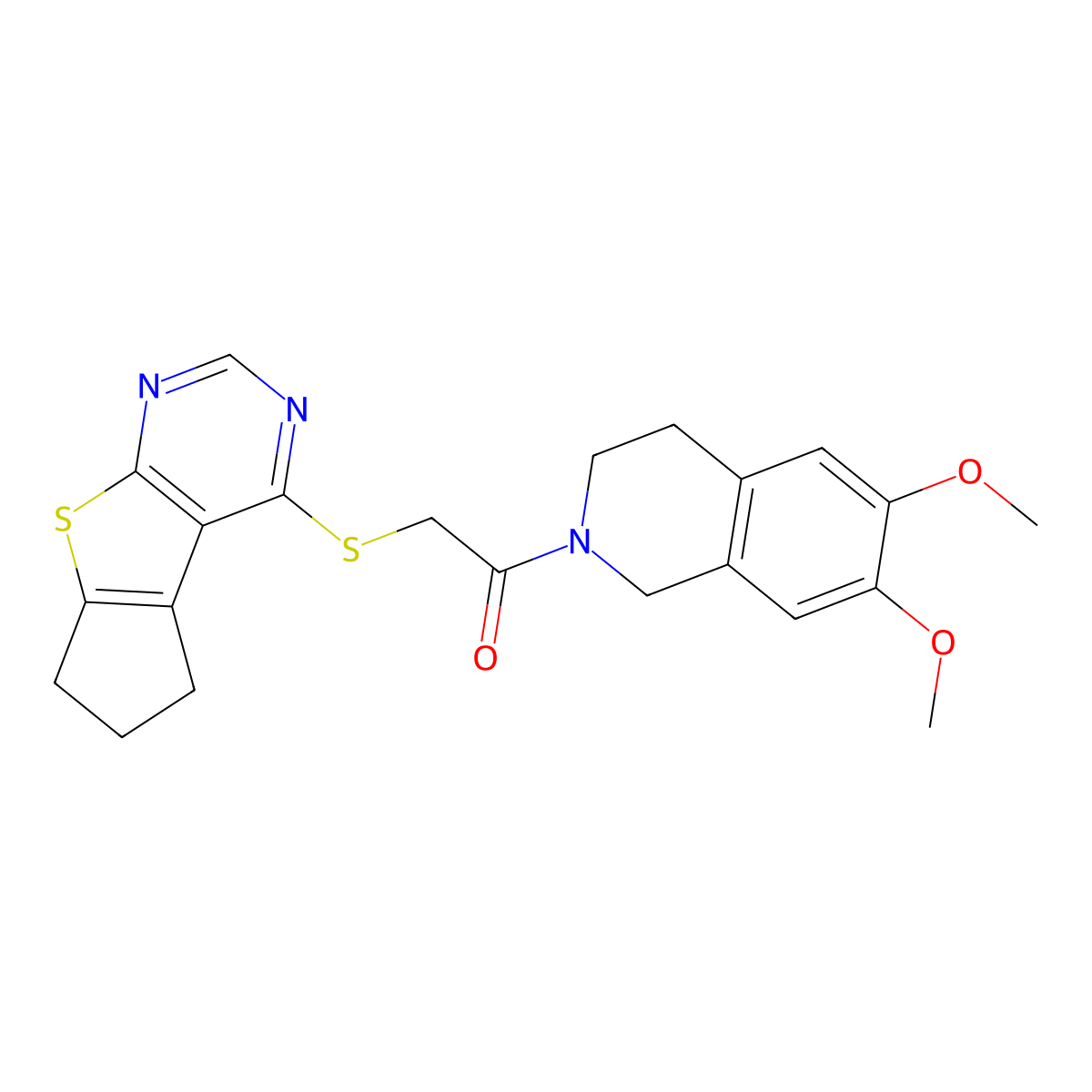 1-(6,7-Dimethoxy-1,2,3,4-tetrahydroisoquinolin-2-yl)-2-{7-thia-9,11-diazatricyclo[6.4.0.0^{2,6}]dodeca-1(8),2(6),9,11-tetraen-12-ylsulfanyl}ethan-1-one molecular structure, CAS 690645-39-7