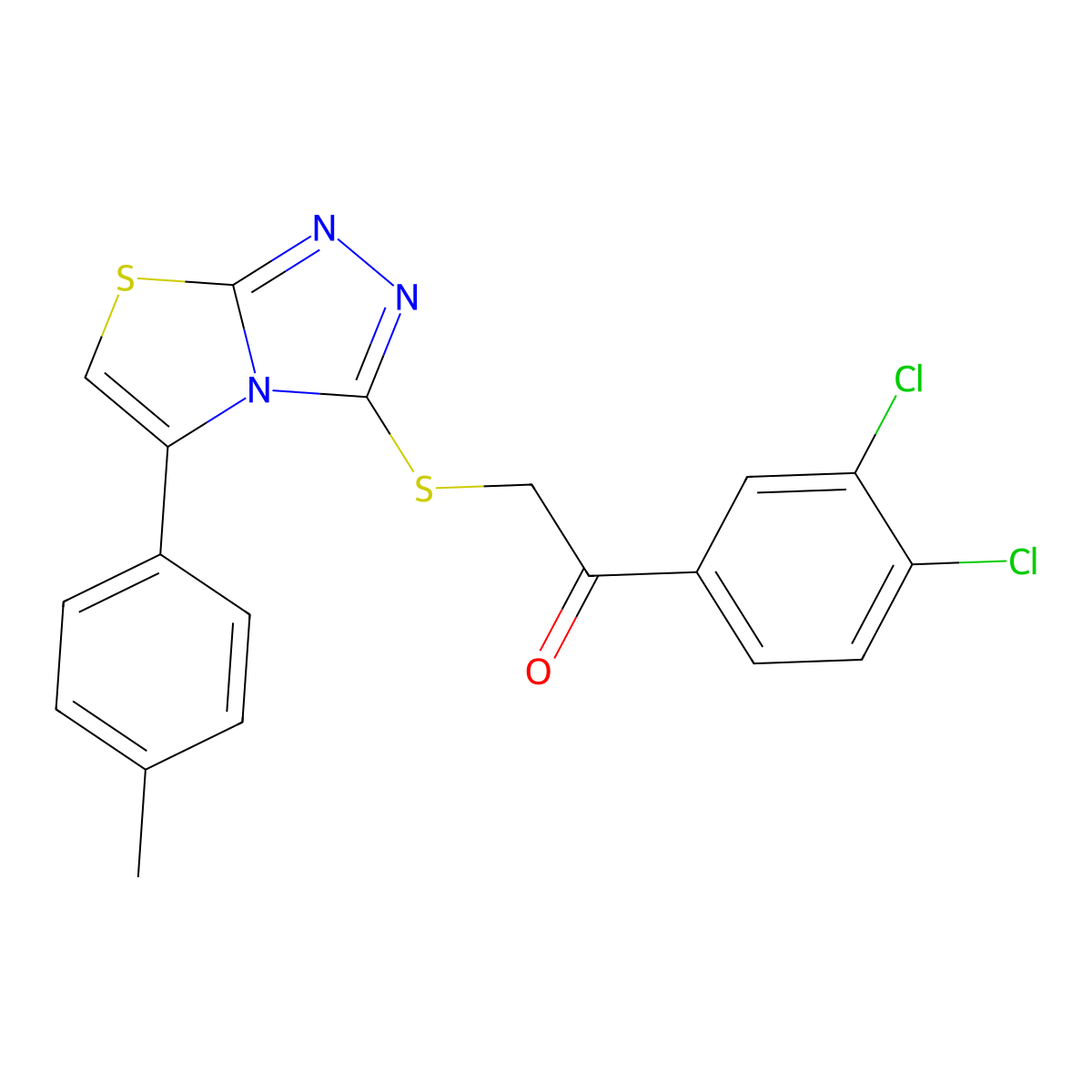 1-(3,4-Dichlorophenyl)-2-{[5-(4-methylphenyl)-[1,2,4]triazolo[3,4-b][1,3]thiazol-3-yl]sulfanyl}ethan-1-one molecular structure, CAS 690645-42-2
