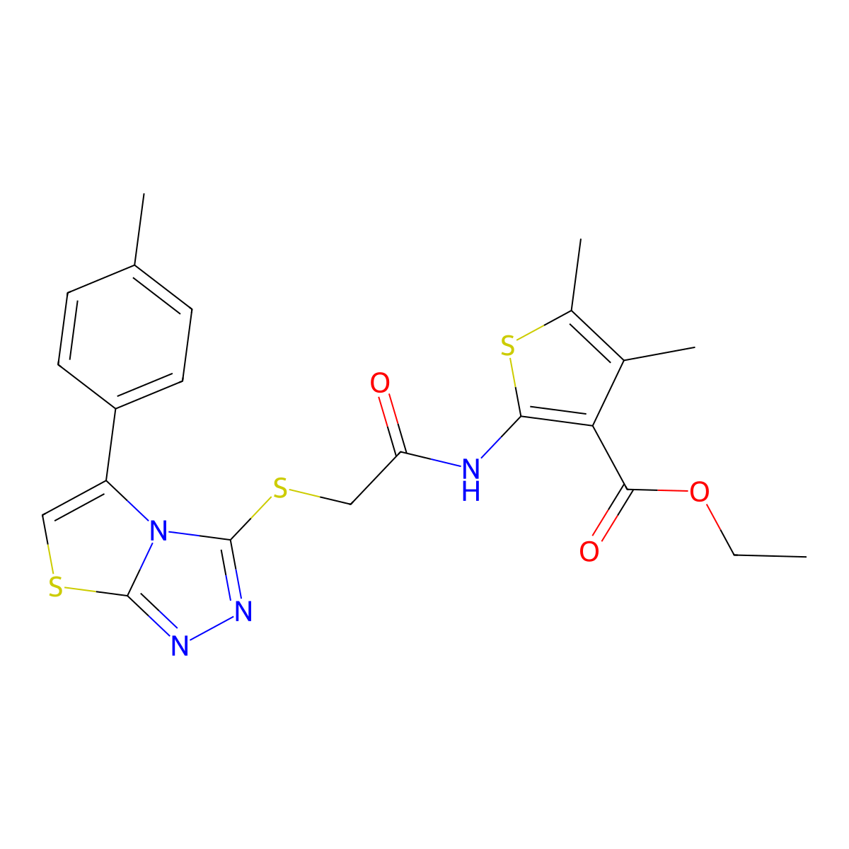 Ethyl 4,5-dimethyl-2-(2-((5-(p-tolyl)thiazolo[2,3-c][1,2,4]triazol-3-yl)thio)acetamido)thiophene-3-carboxylate molecular structure, CAS 690645-43-3