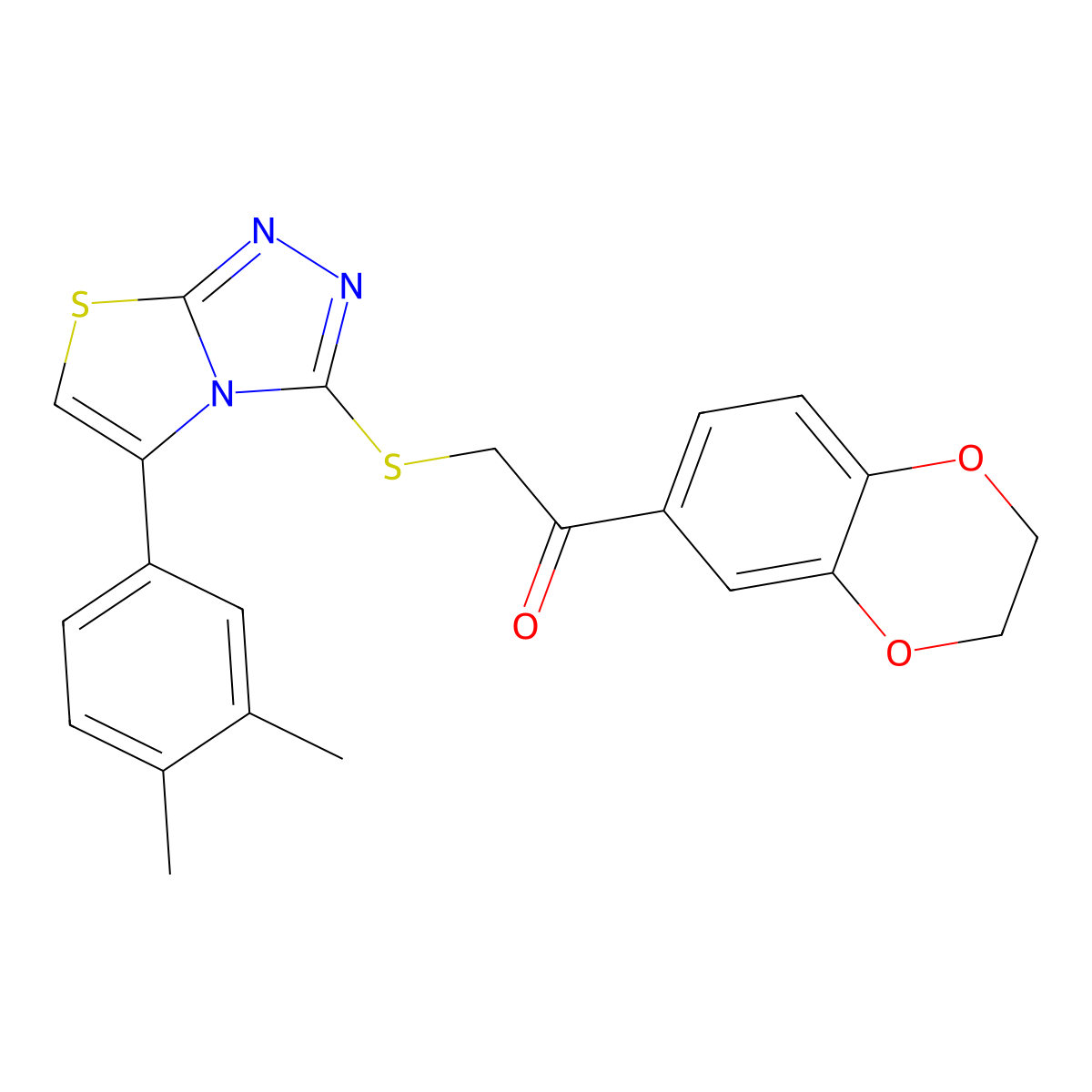 1-(2,3-Dihydro-1,4-benzodioxin-6-yl)-2-{[5-(3,4-dimethylphenyl)-[1,2,4]triazolo[3,4-b][1,3]thiazol-3-yl]sulfanyl}ethan-1-one molecular structure, CAS 690645-47-7