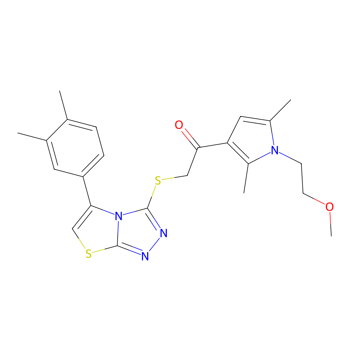2-((5-(3,4-dimethylphenyl)thiazolo[2,3-c][1,2,4]triazol-3-yl)thio)-1-(1-(2-methoxyethyl)-2,5-dimethyl-1H-pyrrol-3-yl)ethanone molecular structure, CAS 690645-50-2