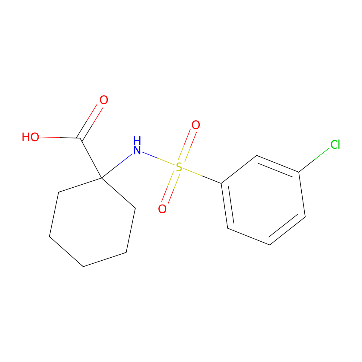 1-((3-Chlorophenyl)sulfonamido)cyclohexane-1-carboxylic acid molecular structure, CAS 690646-00-5