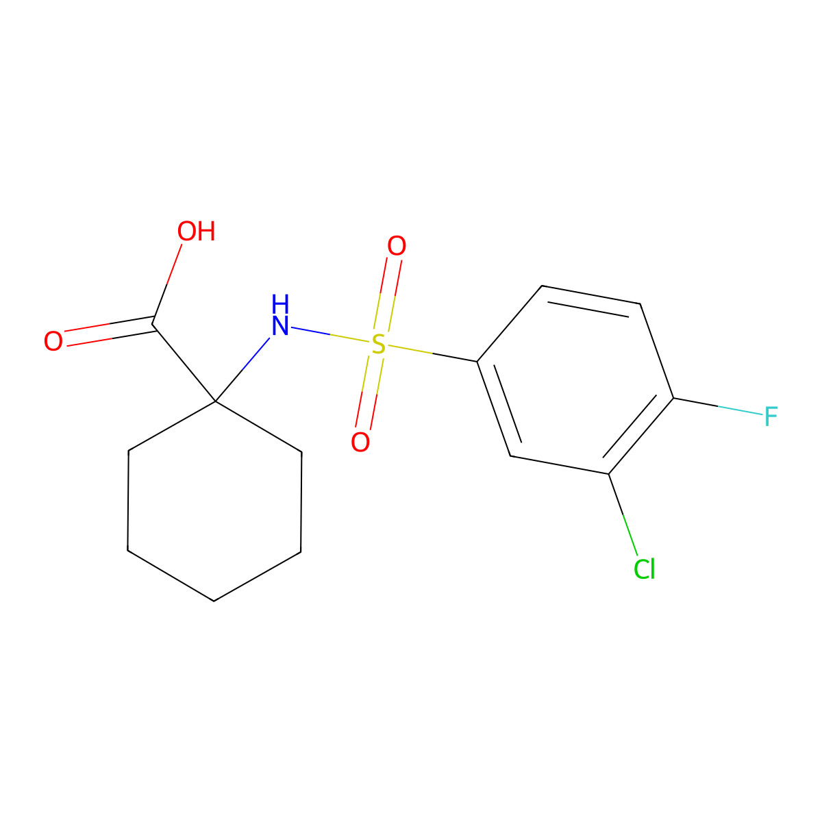 1-{[(3-Chloro-4-fluorophenyl)sulfonyl]amino}cyclohexanecarboxylic acid molecular structure, CAS 690646-08-3