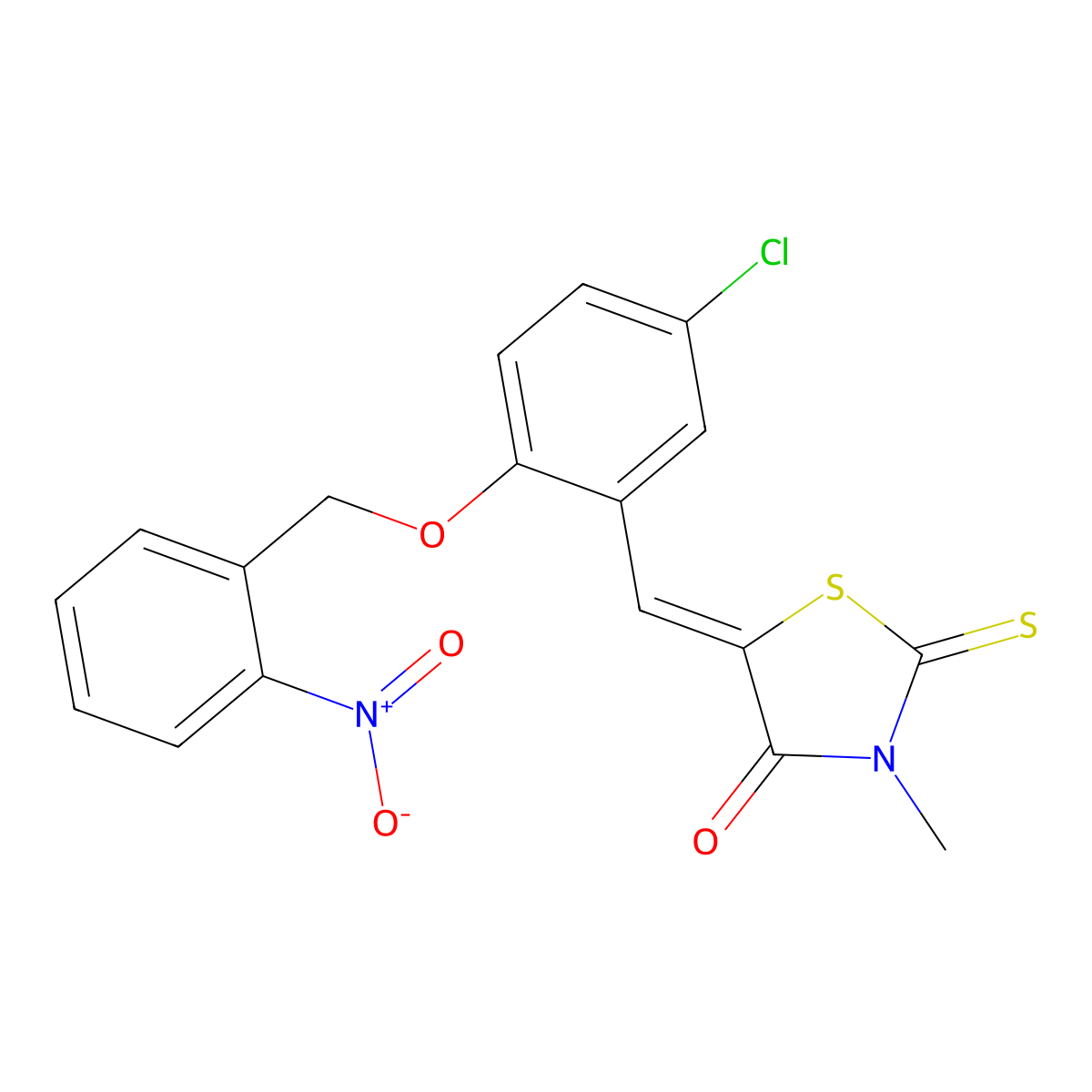5-[[5-Chloro-2-[(2-nitrophenyl)methoxy]phenyl]methylene]-3-methyl-2-thioxo-4-thiazolidinone molecular structure, CAS 690646-15-2