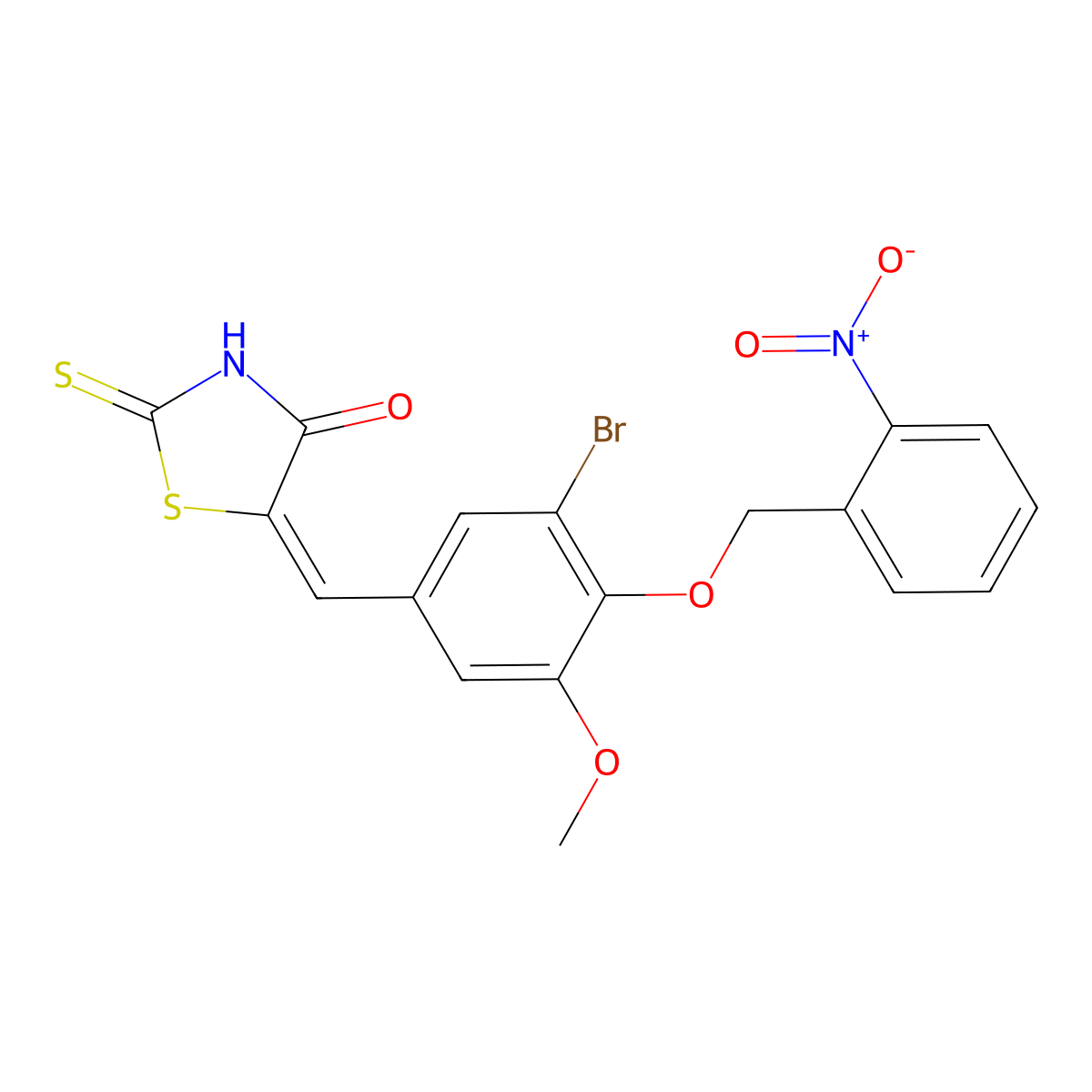 5-[[3-Bromo-5-methoxy-4-[(2-nitrophenyl)methoxy]phenyl]methylene]-2-thioxo-4-thiazolidinone molecular structure, CAS 690646-17-4