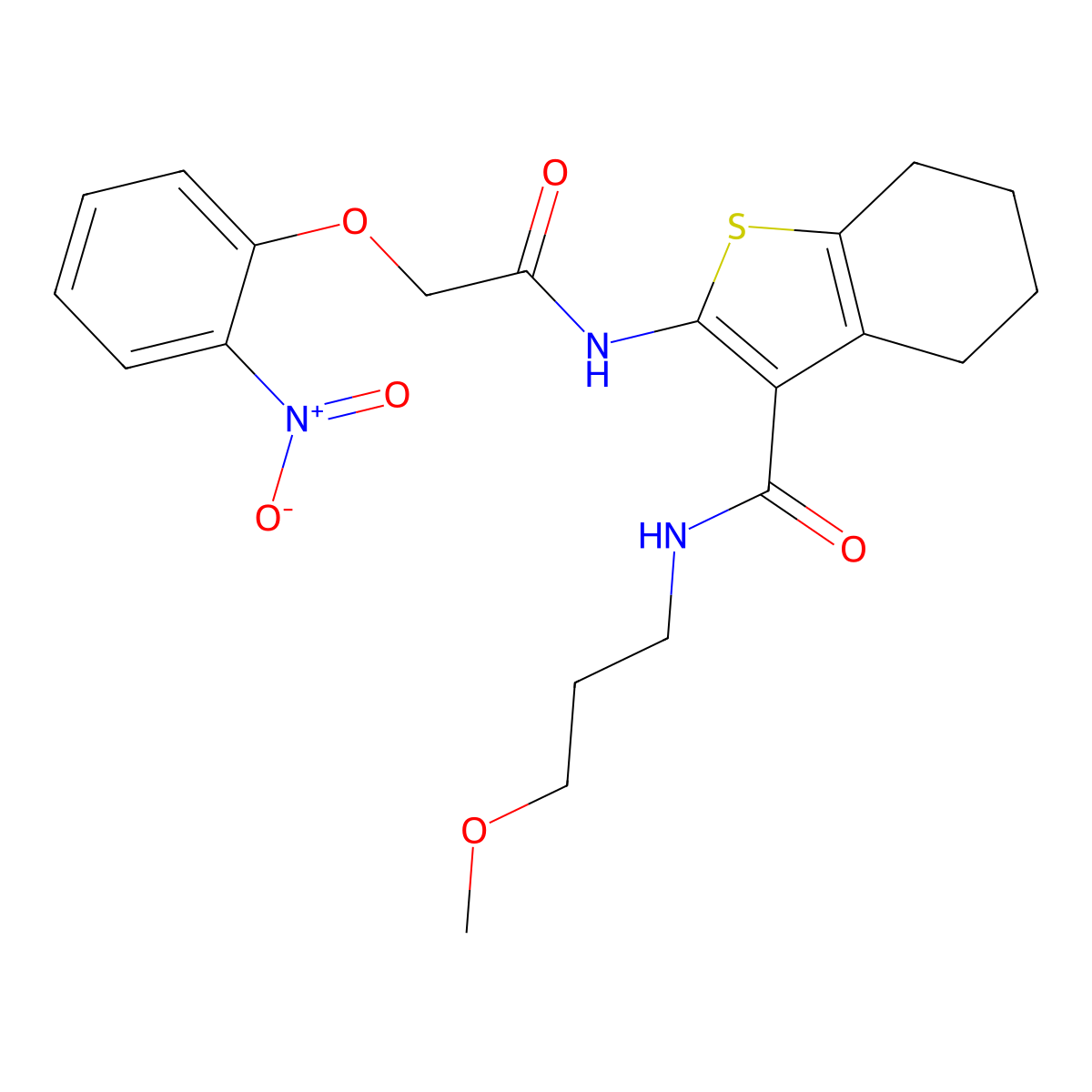 N-(3-methoxypropyl)-2-{[(2-nitrophenoxy)acetyl]amino}-4,5,6,7-tetrahydro-1-benzothiophene-3-carboxamide molecular structure, CAS 690646-19-6