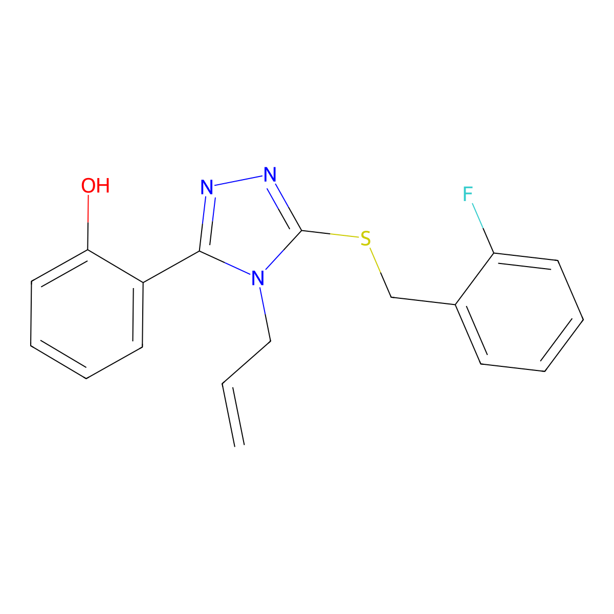 2-{4-allyl-5-[(2-fluorobenzyl)sulfanyl]-4H-1,2,4-triazol-3-yl}phenol molecular structure, CAS 690646-21-0