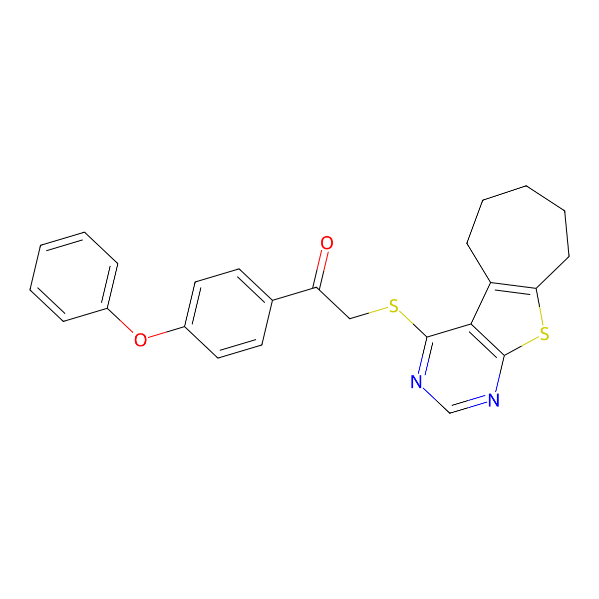 1-(4-Phenoxyphenyl)-2-{8-thia-4,6-diazatricyclo[7.5.0.0^{2,7}]tetradeca-1(9),2(7),3,5-tetraen-3-ylsulfanyl}ethan-1-one molecular structure, CAS 690646-48-1