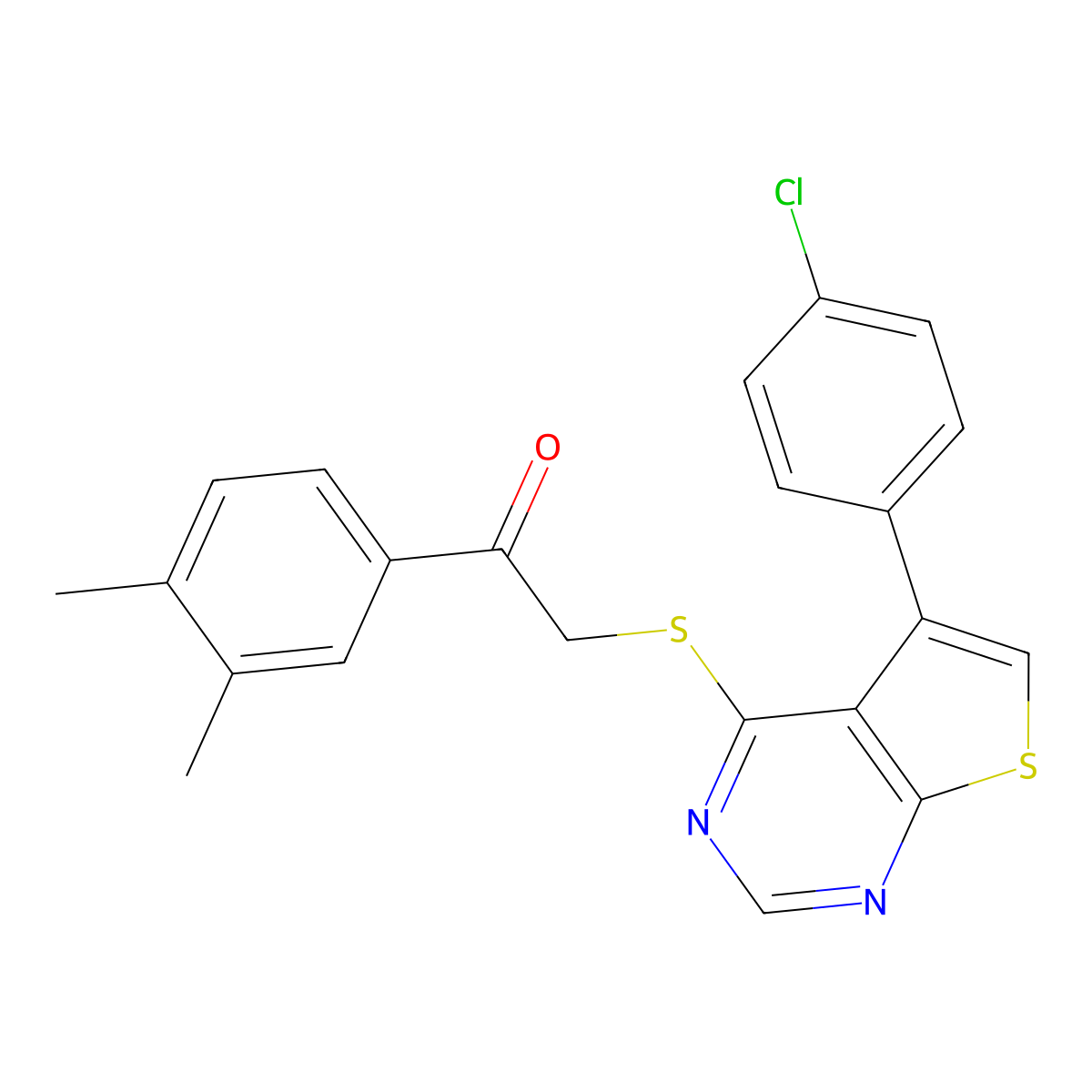 2-[5-(4-Chlorophenyl)thieno[2,3-d]pyrimidin-4-yl]sulfanyl-1-(3,4-dimethylphenyl)ethanone molecular structure, CAS 690646-50-5