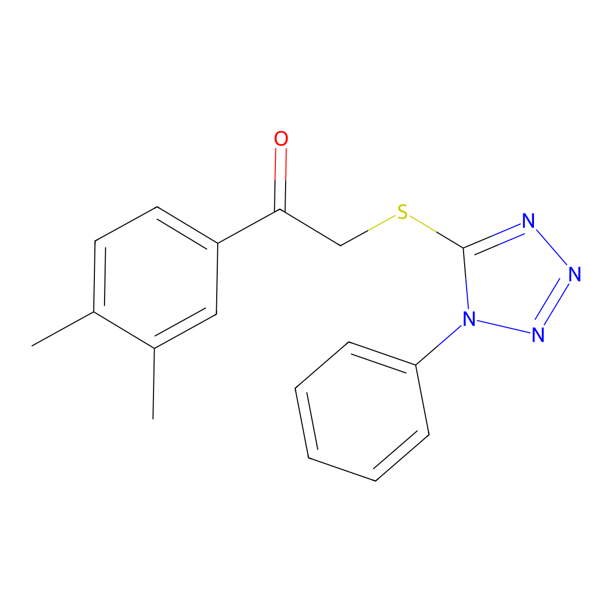 1-(3,4-dimethylphenyl)-2-((1-phenyl-1H-tetrazol-5-yl)thio)ethanone molecular structure, CAS 690646-52-7