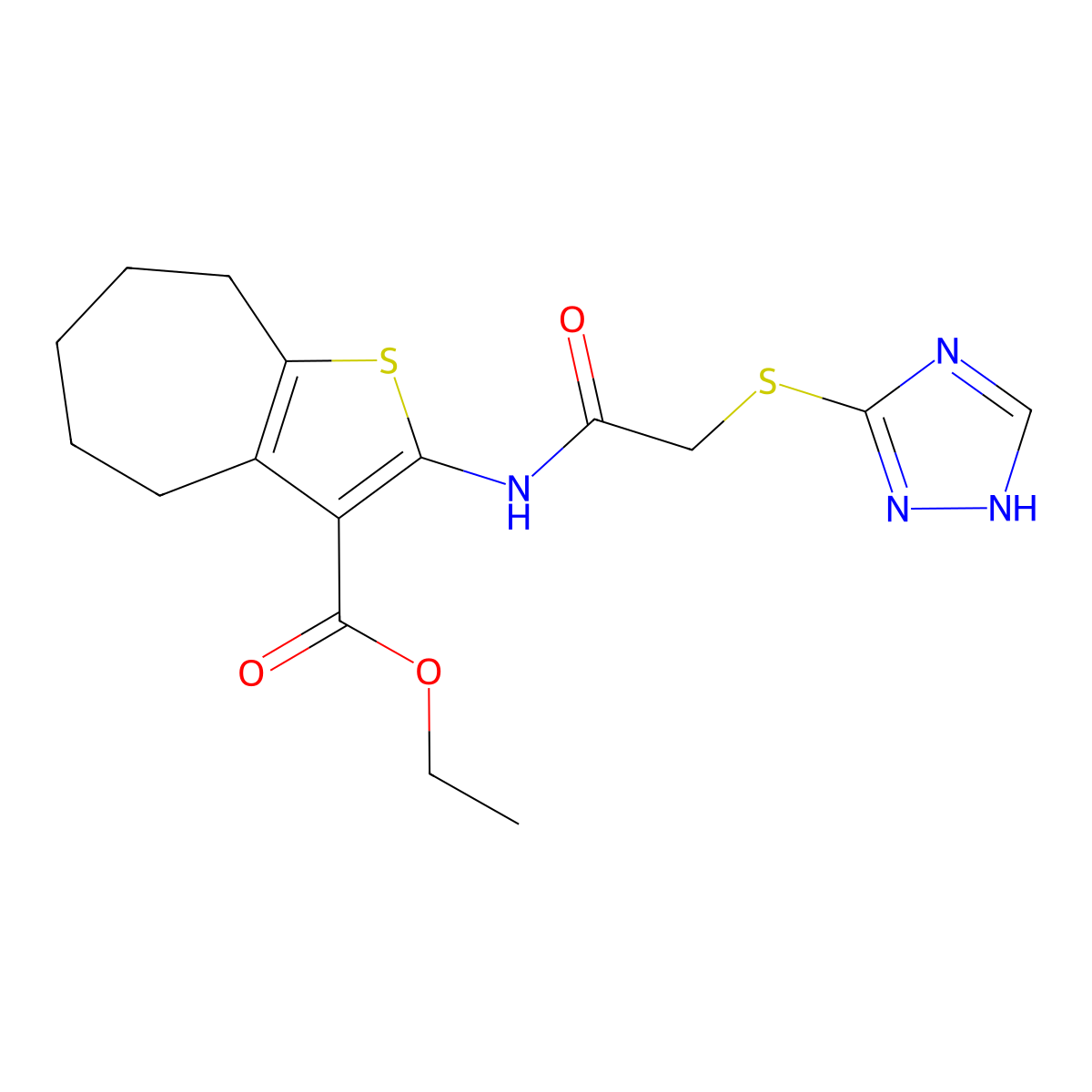 ethyl 2-(2-((1H-1,2,4-triazol-3-yl)thio)acetamido)-5,6,7,8-tetrahydro-4H-cyclohepta[b]thiophene-3-carboxylate molecular structure, CAS 690646-68-5