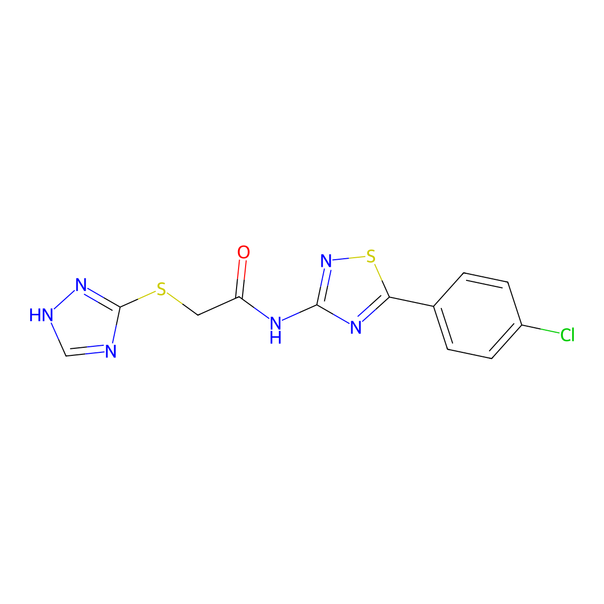 2-((1H-1,2,4-triazol-3-yl)thio)-N-(5-(4-chlorophenyl)-1,2,4-thiadiazol-3-yl)acetamide molecular structure, CAS 690646-74-3