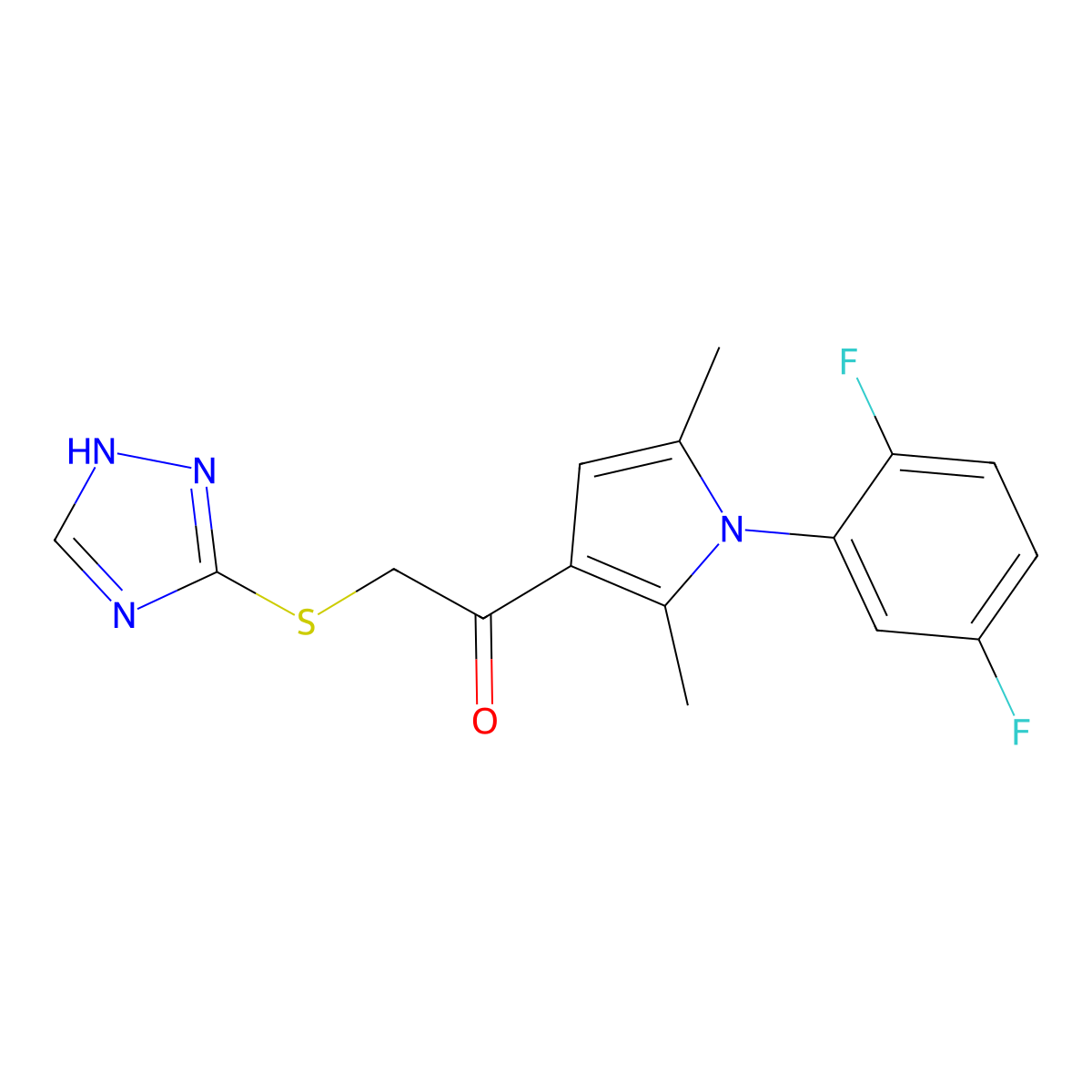 2-((1H-1,2,4-triazol-3-yl)thio)-1-(1-(2,5-difluorophenyl)-2,5-dimethyl-1H-pyrrol-3-yl)ethanone molecular structure, CAS 690646-76-5