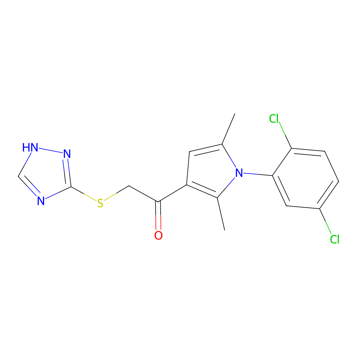 2-((1H-1,2,4-triazol-3-yl)thio)-1-(1-(2,5-dichlorophenyl)-2,5-dimethyl-1H-pyrrol-3-yl)ethanone molecular structure, CAS 690646-78-7