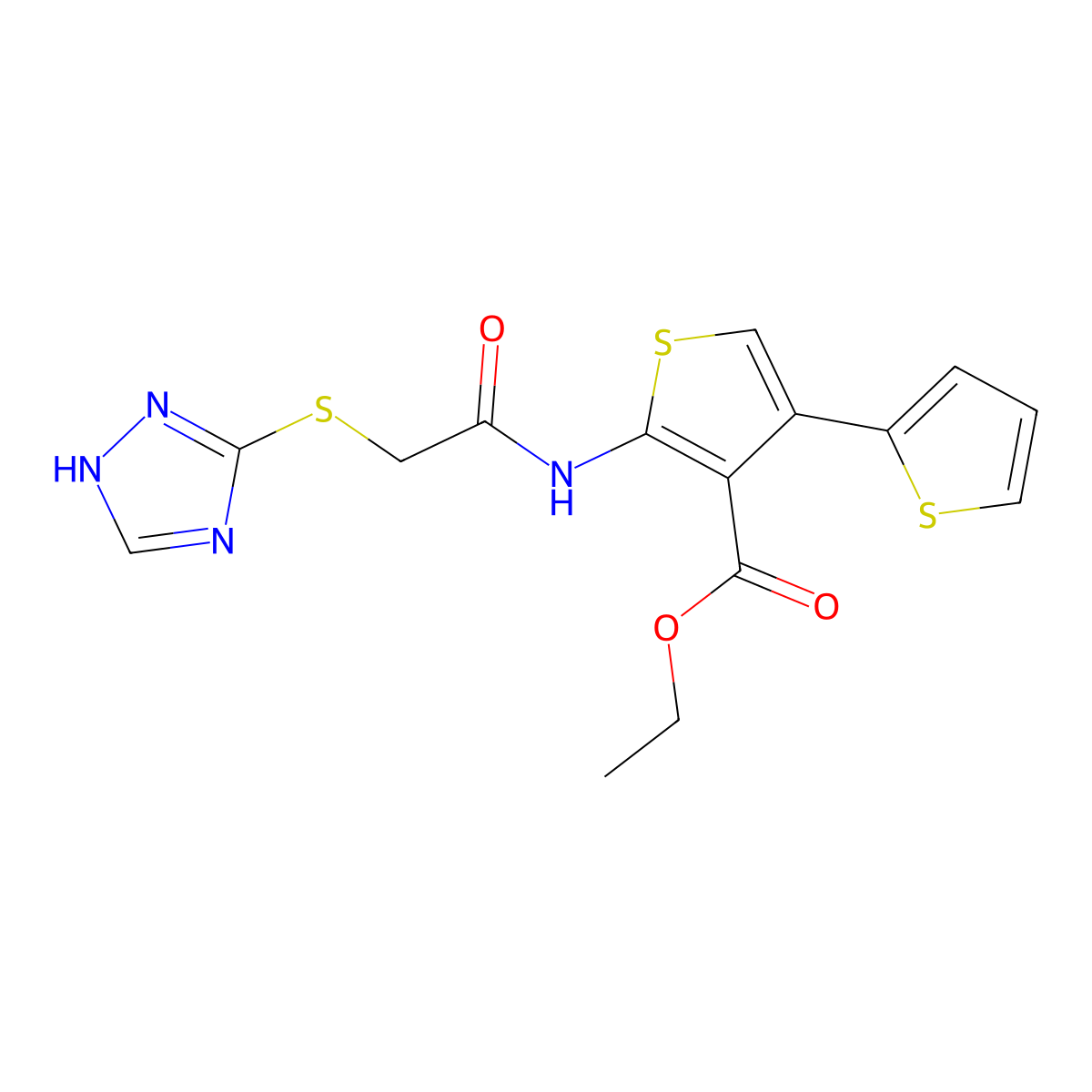 2-[[1-oxo-2-(1H-1,2,4-triazol-5-ylthio)ethyl]amino]-4-thiophen-2-yl-3-thiophenecarboxylic acid ethyl ester molecular structure, CAS 690646-90-3