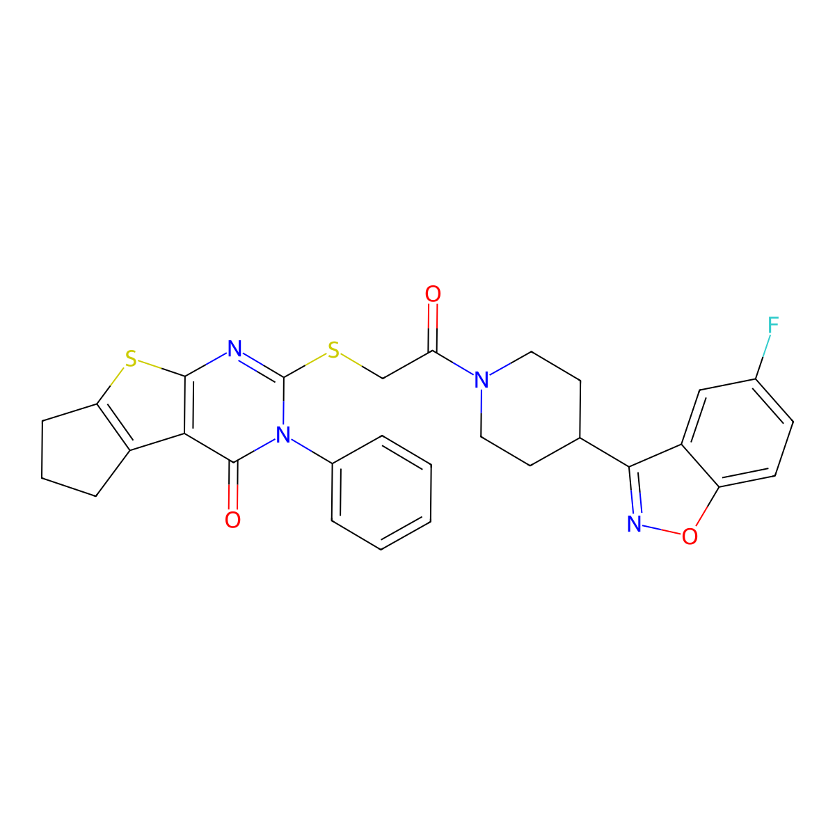 10-({2-[4-(5-Fluoro-1,2-benzoxazol-3-yl)piperidin-1-yl]-2-oxoethyl}sulfanyl)-11-phenyl-7-thia-9,11-diazatricyclo[6.4.0.0^{2,6}]dodeca-1(8),2(6),9-trien-12-one molecular structure, CAS 690647-00-8