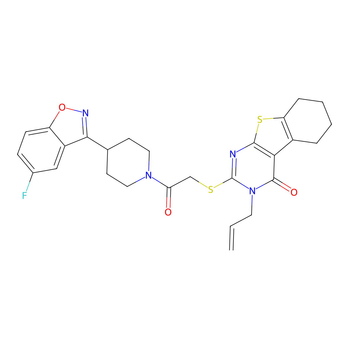 2-[2-[4-(5-Fluoro-1,2-benzoxazol-3-yl)piperidin-1-yl]-2-oxoethyl]sulfanyl-3-prop-2-enyl-5,6,7,8-tetrahydro-[1]benzothiolo[2,3-d]pyrimidin-4-one molecular structure, CAS 690647-02-0