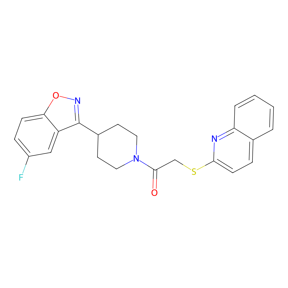 1-(4-(5-Fluorobenzo[d]isoxazol-3-yl)piperidin-1-yl)-2-(quinolin-2-ylthio)ethanone molecular structure, CAS 690647-04-2
