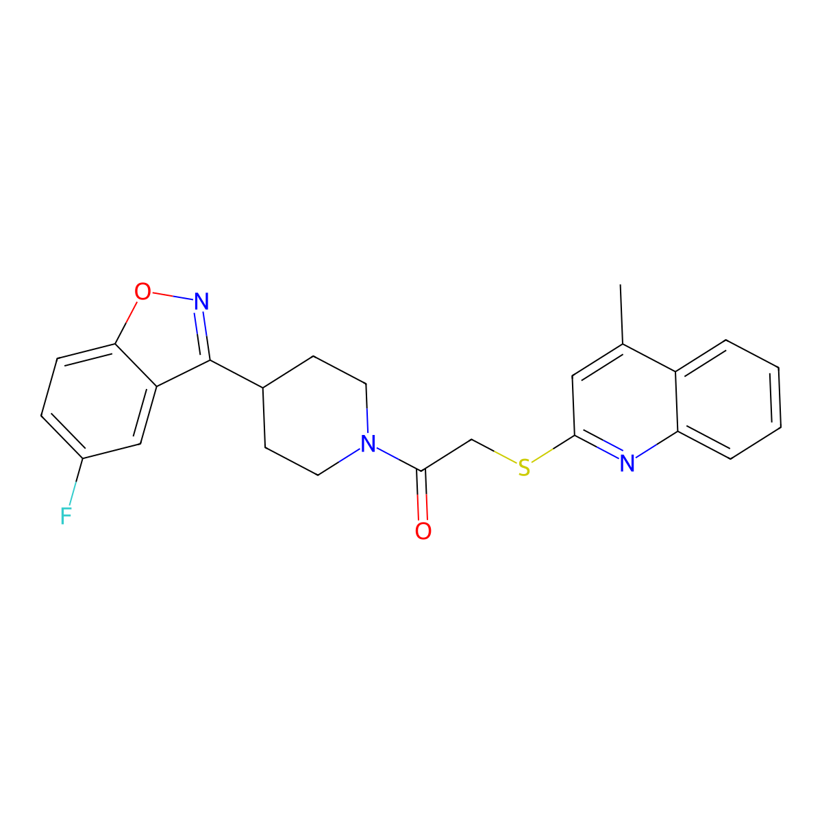 1-[4-(5-Fluoro-1,2-benzoxazol-3-yl)-1-piperidinyl]-2-[(4-methyl-2-quinolinyl)thio]ethanone molecular structure, CAS 690647-05-3