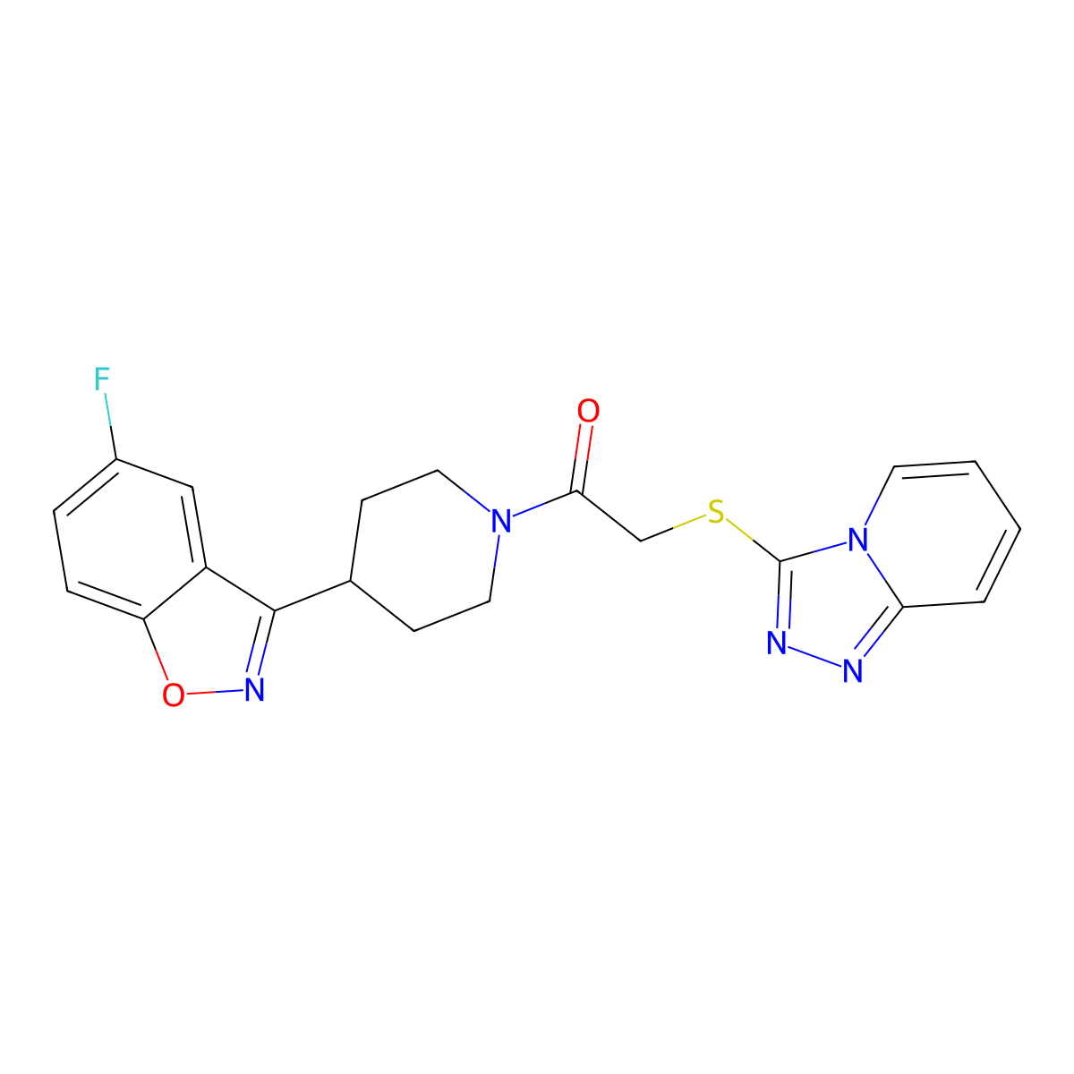2-([1,2,4]Triazolo[4,3-a]pyridin-3-ylthio)-1-(4-(5-fluorobenzo[d]isoxazol-3-yl)piperidin-1-yl)ethanone molecular structure, CAS 690647-07-5
