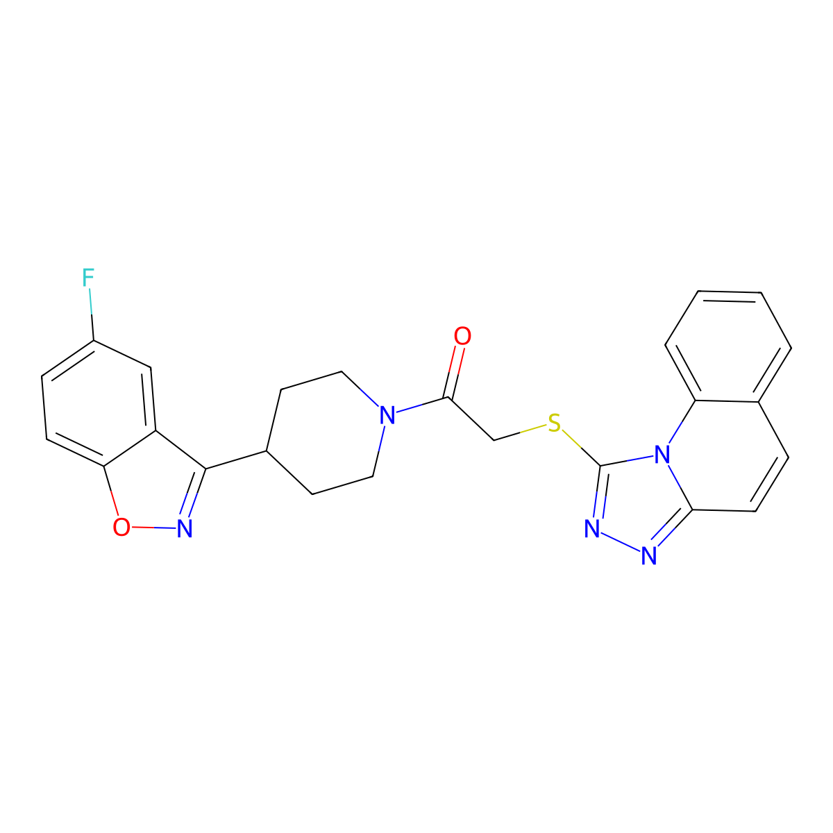 2-([1,2,4]Triazolo[4,3-a]quinolin-1-ylthio)-1-(4-(5-fluorobenzo[d]isoxazol-3-yl)piperidin-1-yl)ethanone molecular structure, CAS 690647-09-7