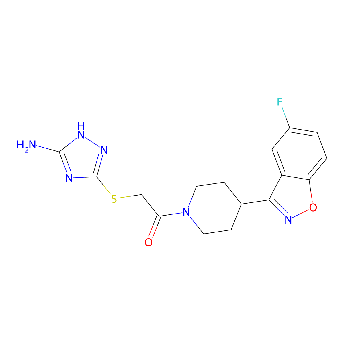 2-((5-amino-1H-1,2,4-triazol-3-yl)thio)-1-(4-(5-fluorobenzo[d]isoxazol-3-yl)piperidin-1-yl)ethanone molecular structure, CAS 690647-11-1