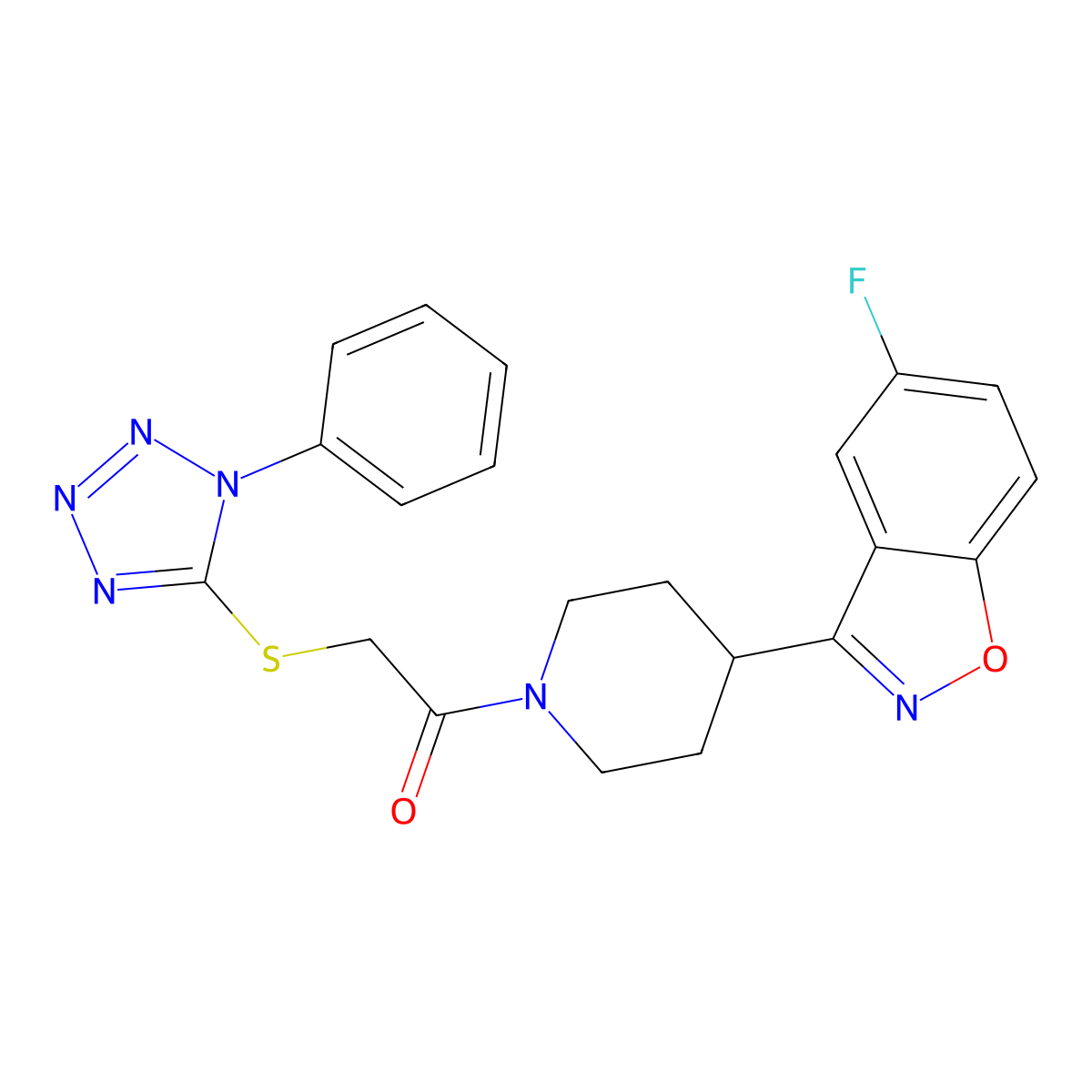 1-(4-(5-fluorobenzo[d]isoxazol-3-yl)piperidin-1-yl)-2-((1-phenyl-1H-tetrazol-5-yl)thio)ethanone molecular structure, CAS 690647-19-9