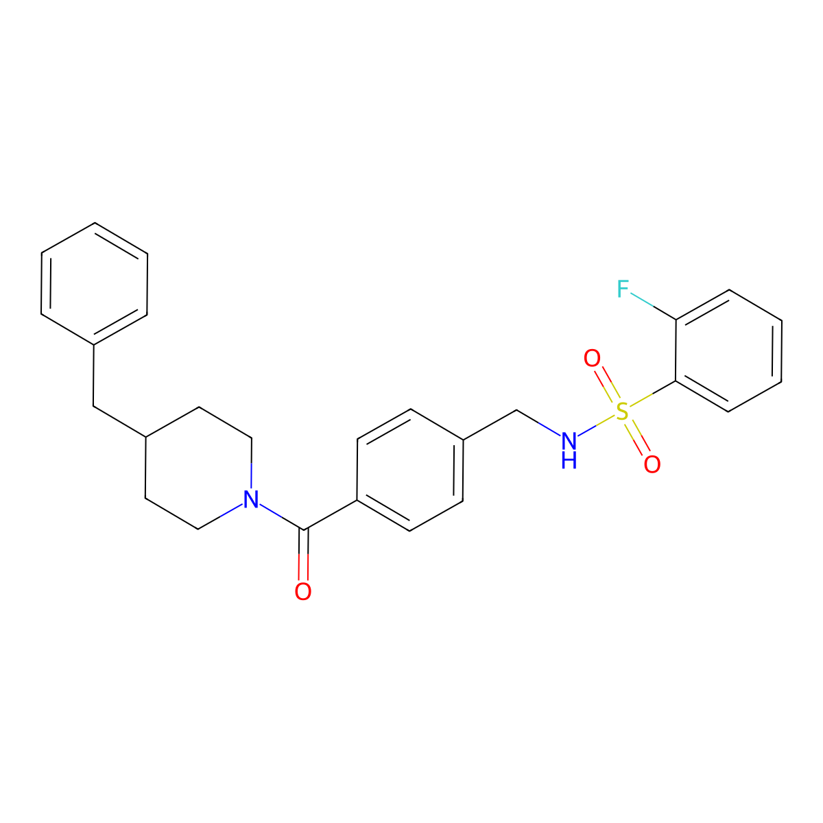 N-(4-(4-benzylpiperidine-1-carbonyl)benzyl)-2-fluorobenzenesulfonamide molecular structure, CAS 690647-23-5