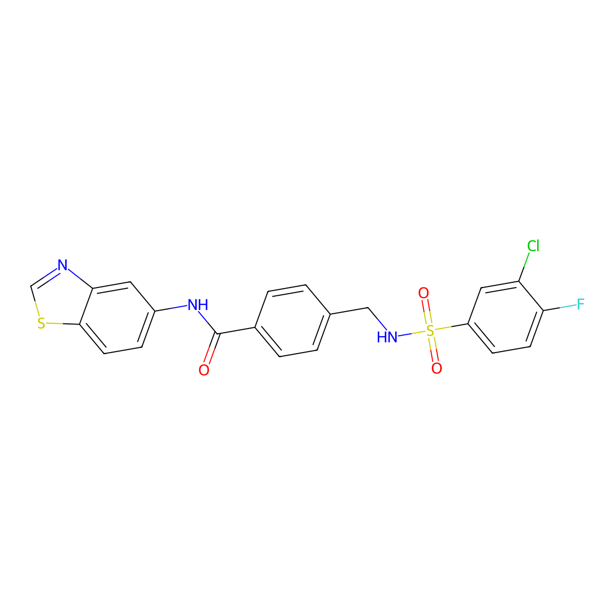 N-(1,3-benzothiazol-5-yl)-4-({[(3-chloro-4-fluorophenyl)sulfonyl]amino}methyl)benzamide molecular structure, CAS 690647-35-9