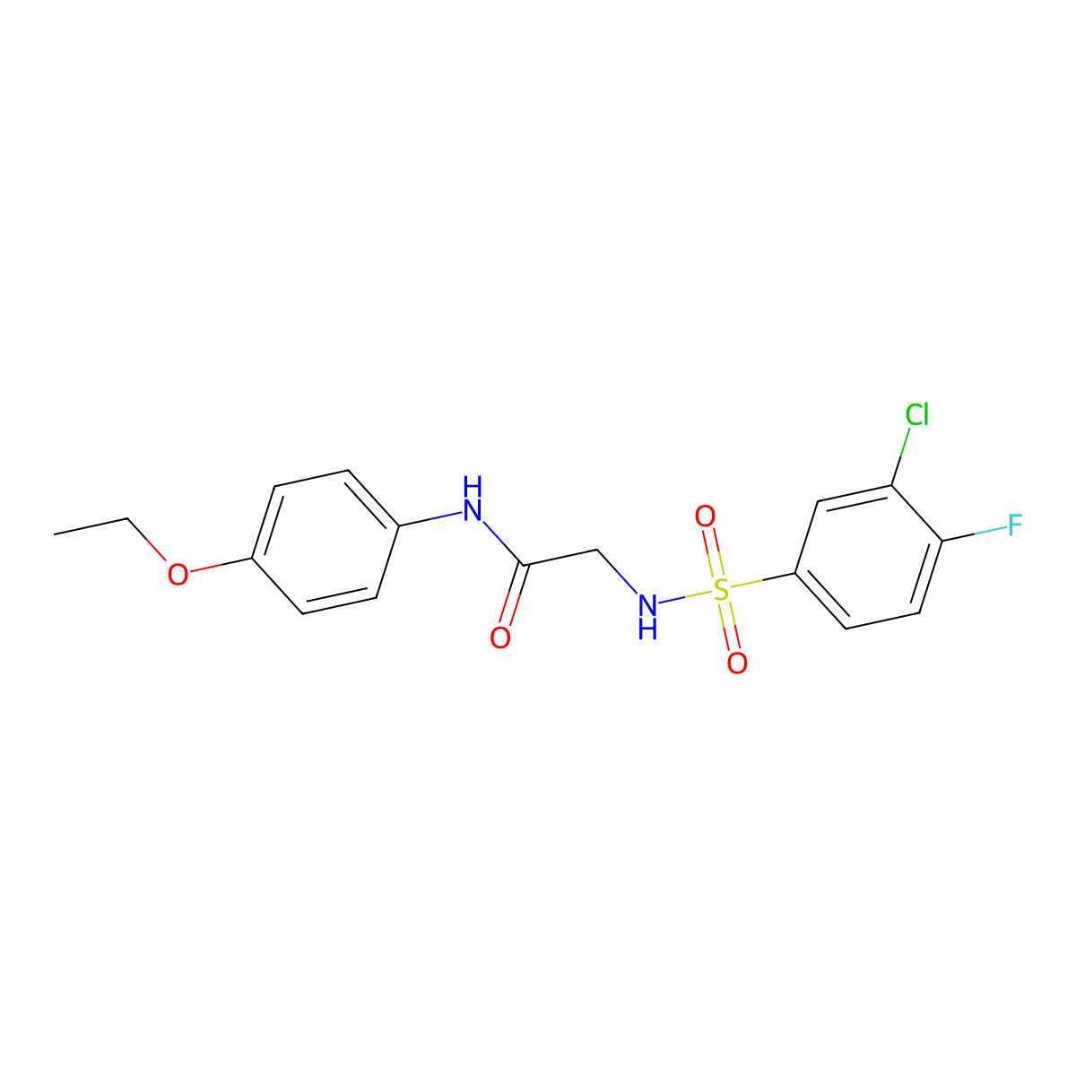 2-[(3-chloro-4-fluorophenyl)sulfonylamino]-N-(4-ethoxyphenyl)acetamide molecular structure, CAS 690647-37-1