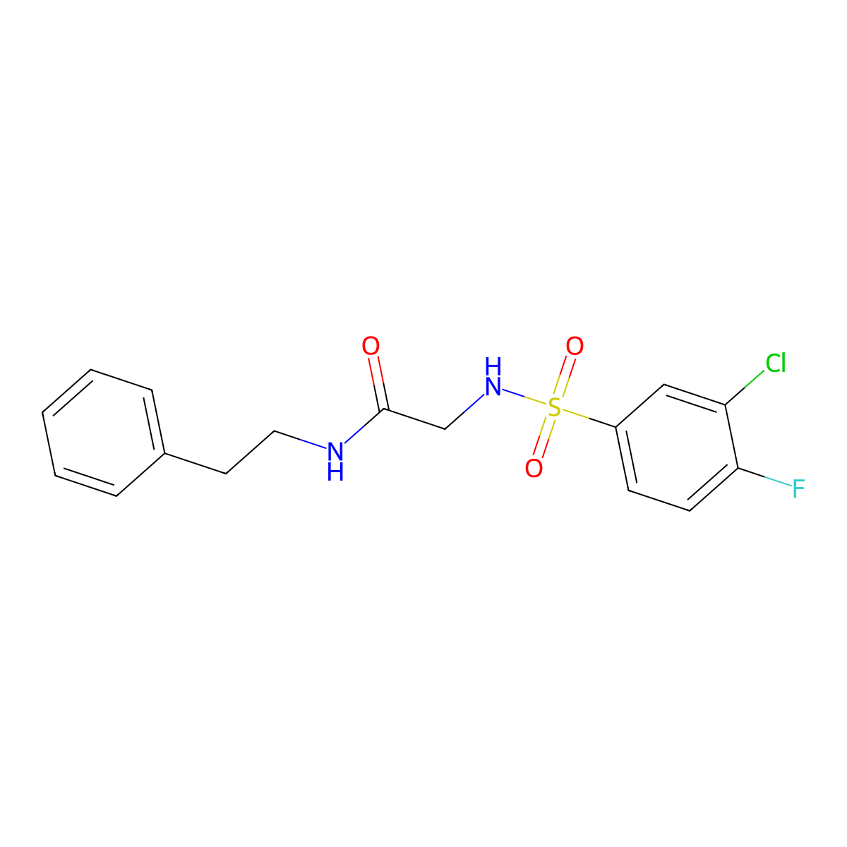 2-{[(3-chloro-4-fluorophenyl)sulfonyl]amino}-N-(2-phenylethyl)acetamide molecular structure, CAS 690647-39-3